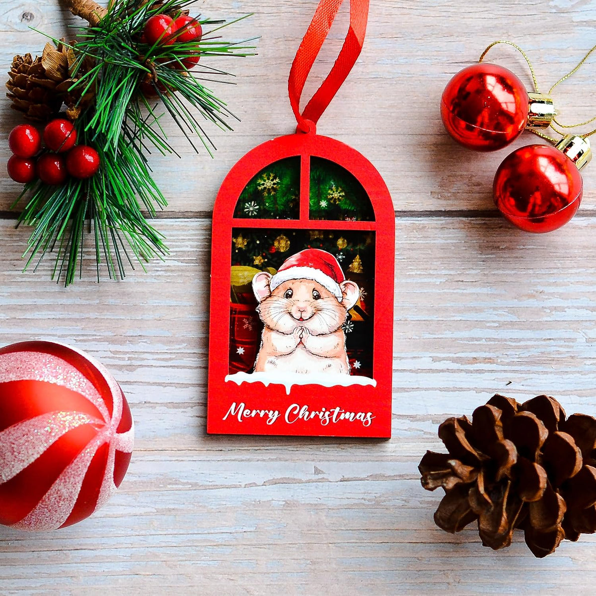 Hamster Christmas Ornament for Lovers, Daughter, Son, Kids - Holiday Tree Hanging Decor and Xmas Gift