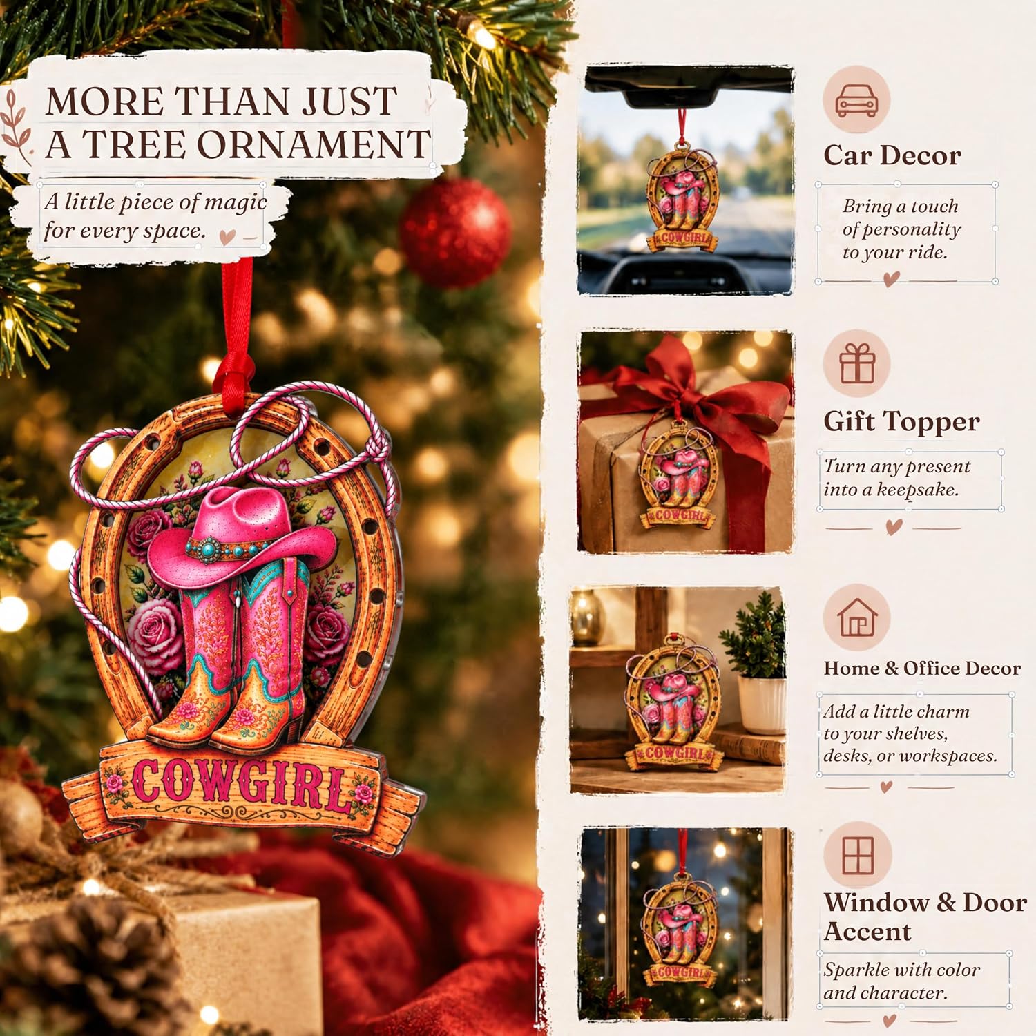 Cowgirl Christmas Ornament 2026, Cowgirl Boot Ornament for Christmas Tree, Cow Girl Ornaments for Christmas Tree