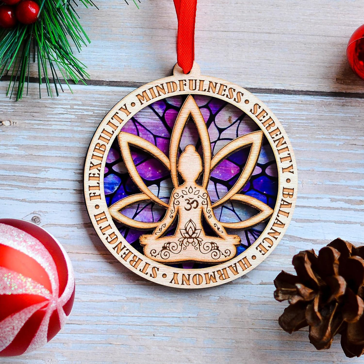 Yoga Christmas Ornament, Namaste Design Tree Decor, Mindfulness Keepsake Gift for Yoga Lovers and Practitioners