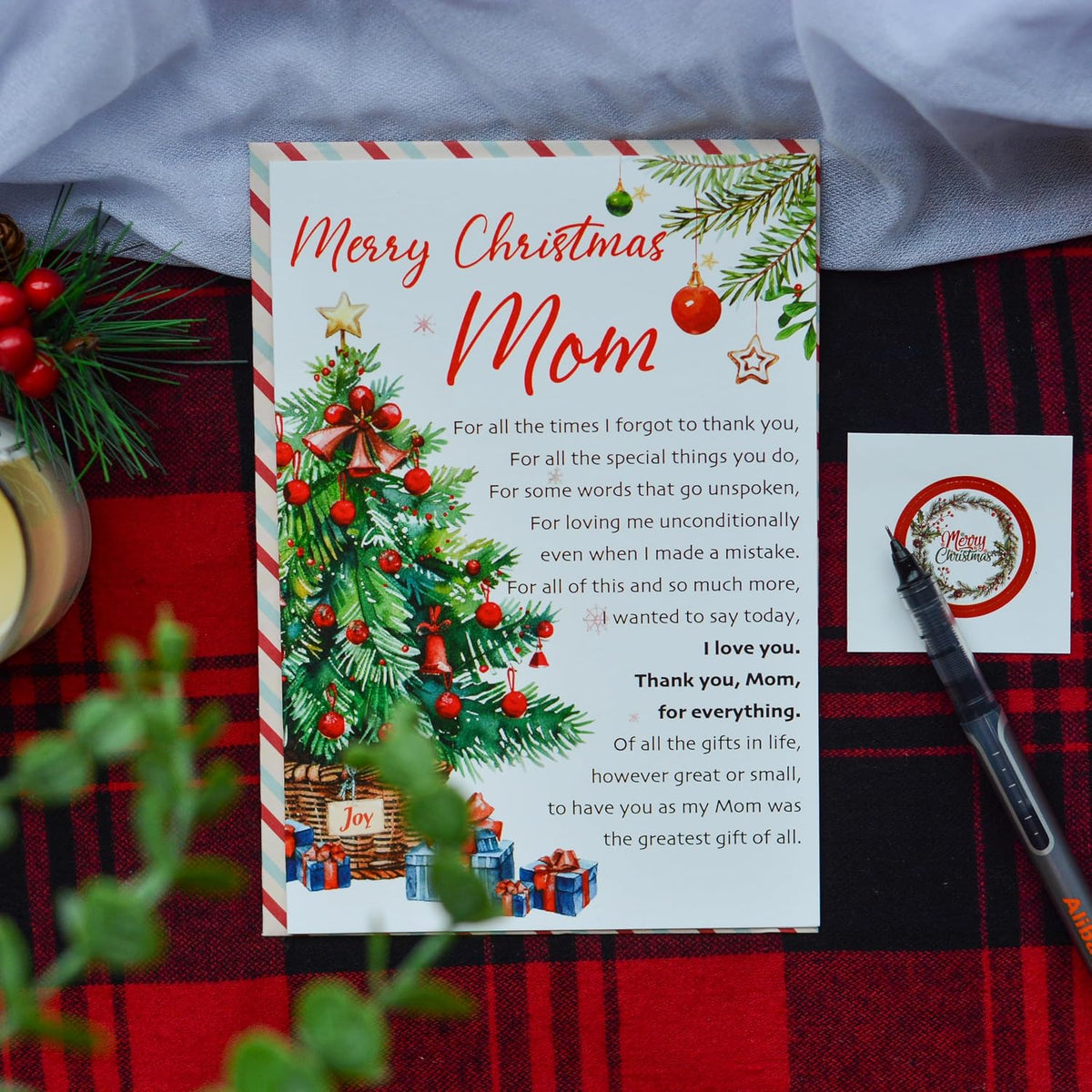 Christmas Card for Mom from Her Children – Holiday Greeting with Envelope and Seal