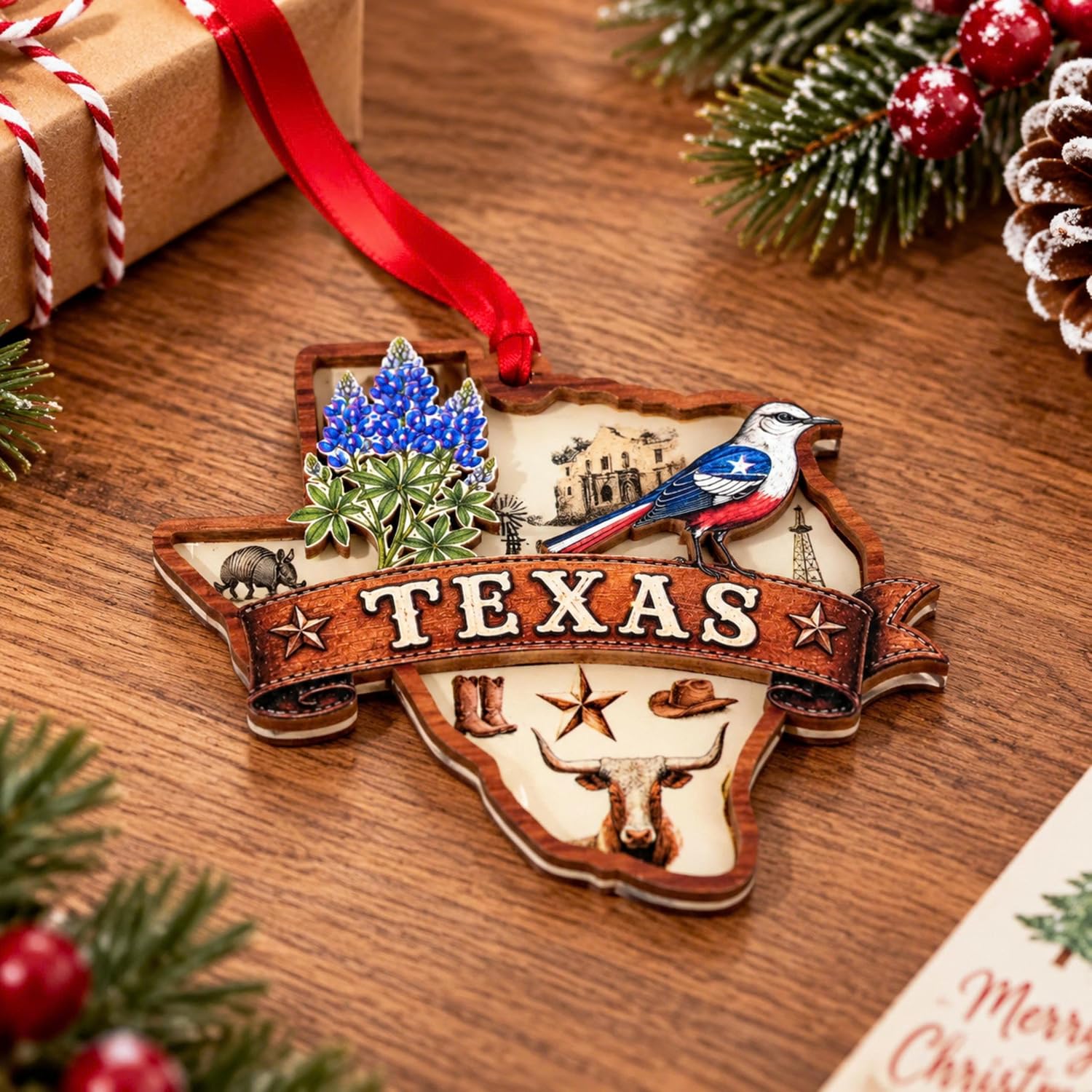 Texas Christmas Ornament 2026, Texas Christmas Ornament for Christmas Tree 2026, Wood & Acrylic Gift