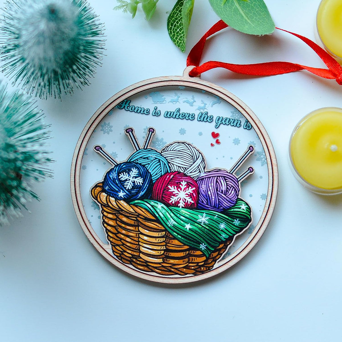 Knitting Christmas Ornament, Christmas Hanging Ornament for Knitting Lovers, Tree Wool Bakset Yarn Christmas Ornaments Gifts, Xmas Gift for Knitting Lovers