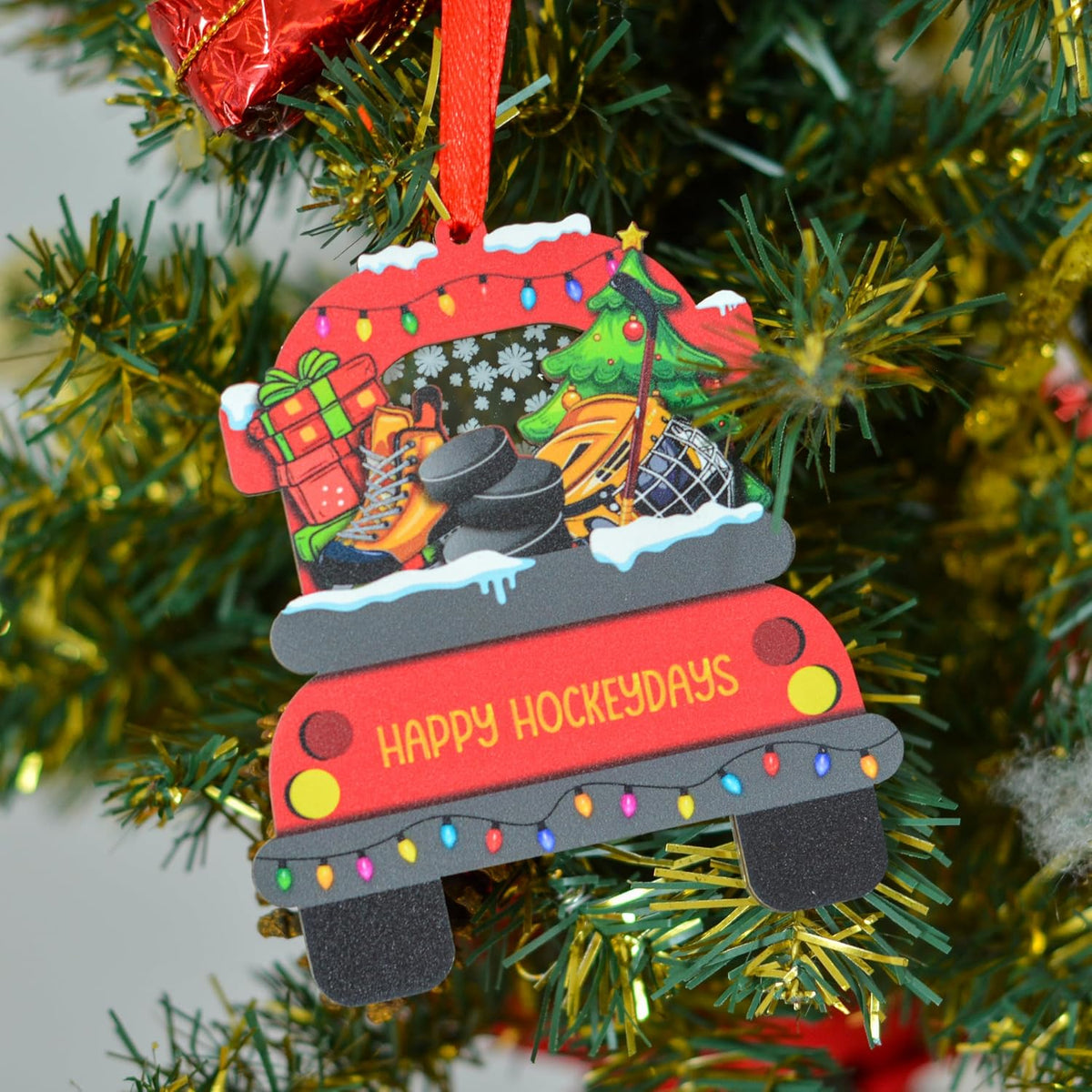 Hockey Christmas Ornament for Lovers, Fans, Players, Team - Skates, Helmet and Stick Keepsake Hanging Xmas Tree Decor
