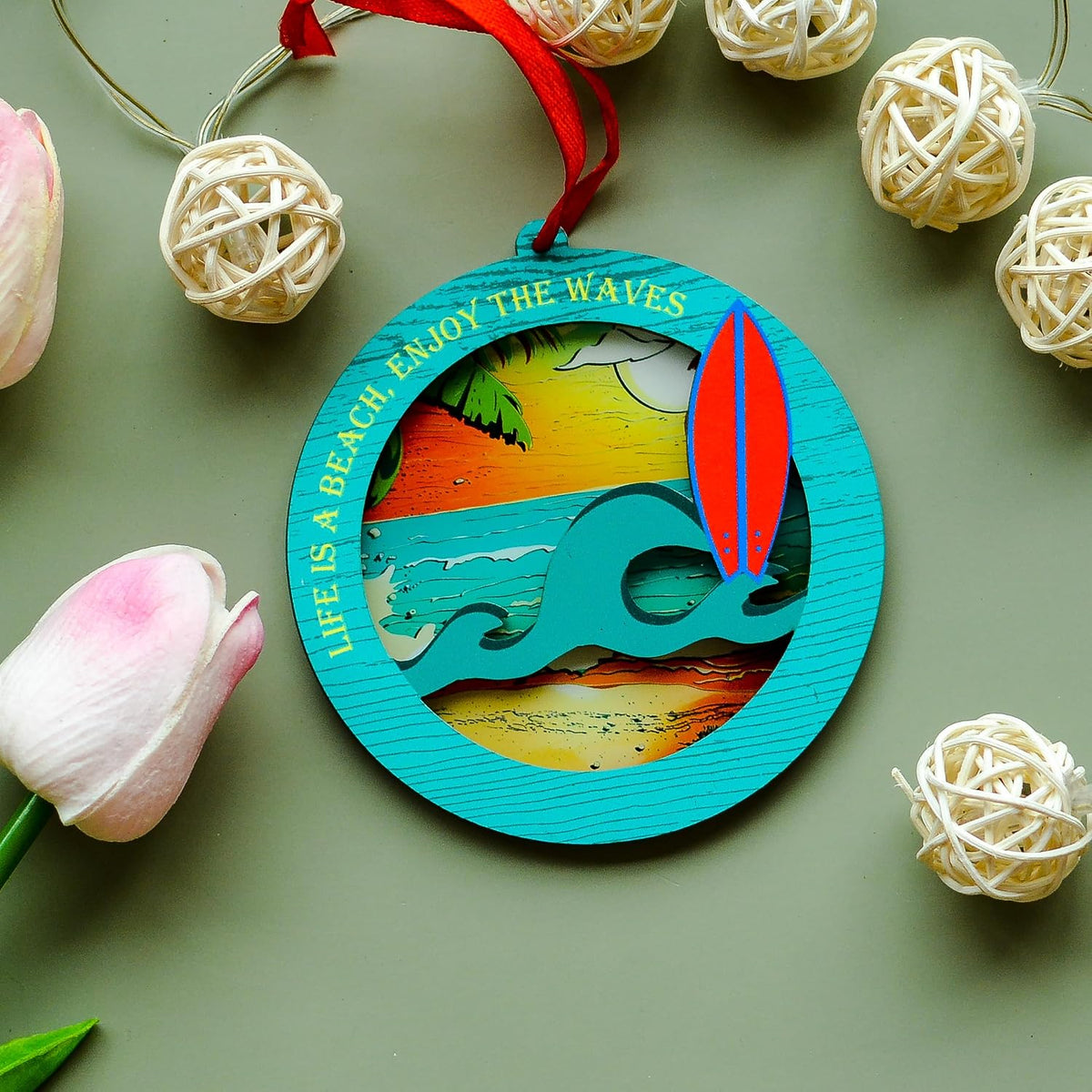 Christmas Ornament for Surfer, Wave Surfing Surfboard Christmas Ornament, for Surf Enthusiasts, Surfers, Surfboarding Lovers Xmas Tree Decor