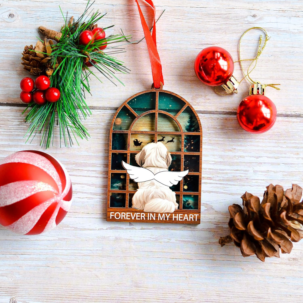 Shih Tzu Christmas Ornament, Angel Memorial Keepsake for Dog Lovers, Pet Loss Remembrance Holiday Decor