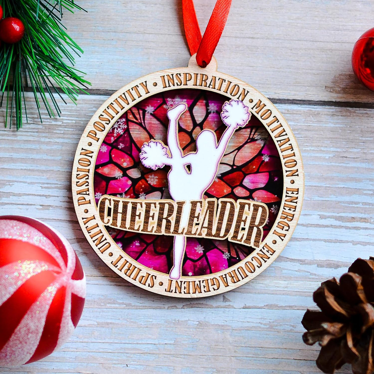 Cheerleader Christmas Ornament, Cheer Ornament, Cheerleading Hanging Xmas Ornament, for Cheer Enthusiasts, Cheer Girl, Dancer, Kids, Sports Fan