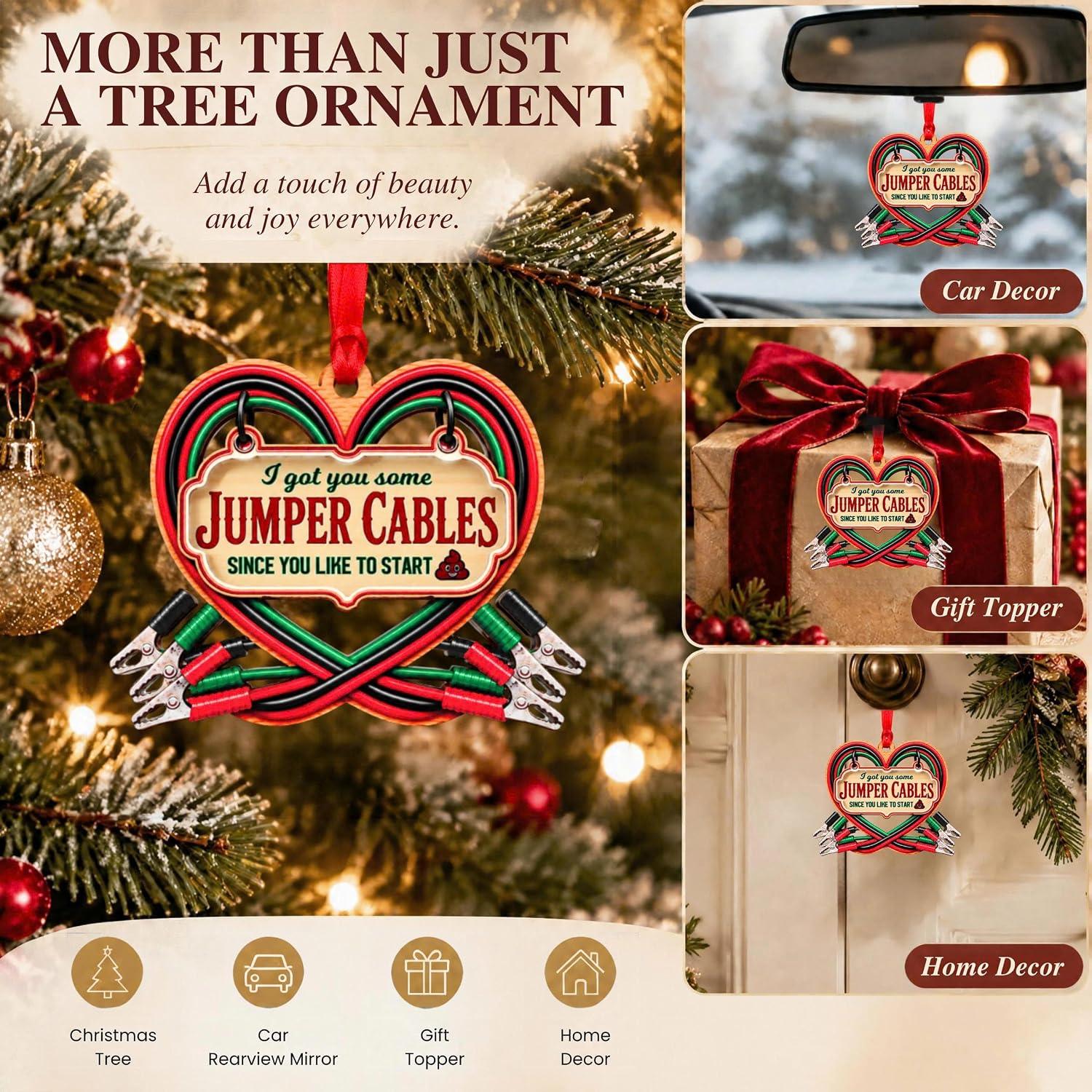 I Got You Some Jumper Cables Christmas Ornament 2026, Funny Gift for Friend Coworker Family, Wood & Acrylic Gift