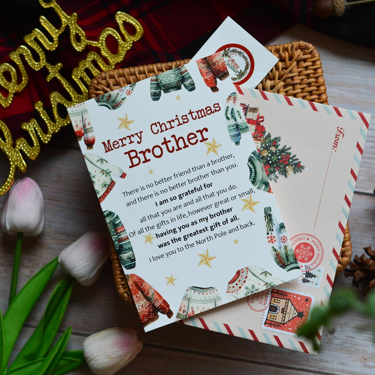 Christmas Card for Brother with Envelope and Seal – Loving Holiday Greeting to Celebrate Family