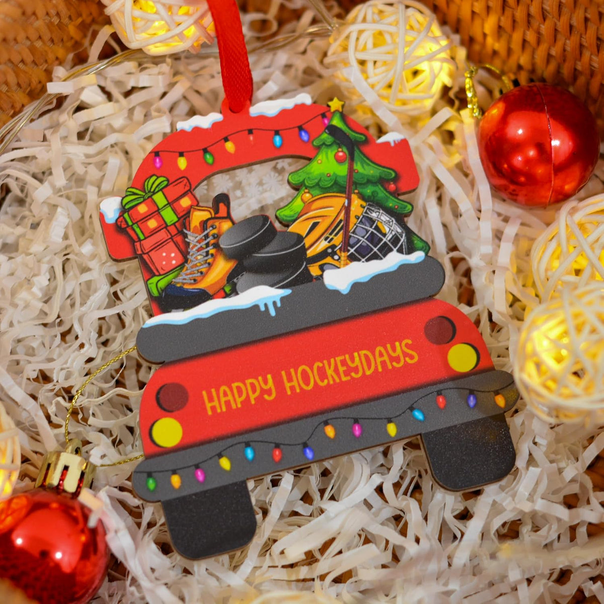 Hockey Christmas Ornament for Lovers, Fans, Players, Team - Skates, Helmet and Stick Keepsake Hanging Xmas Tree Decor