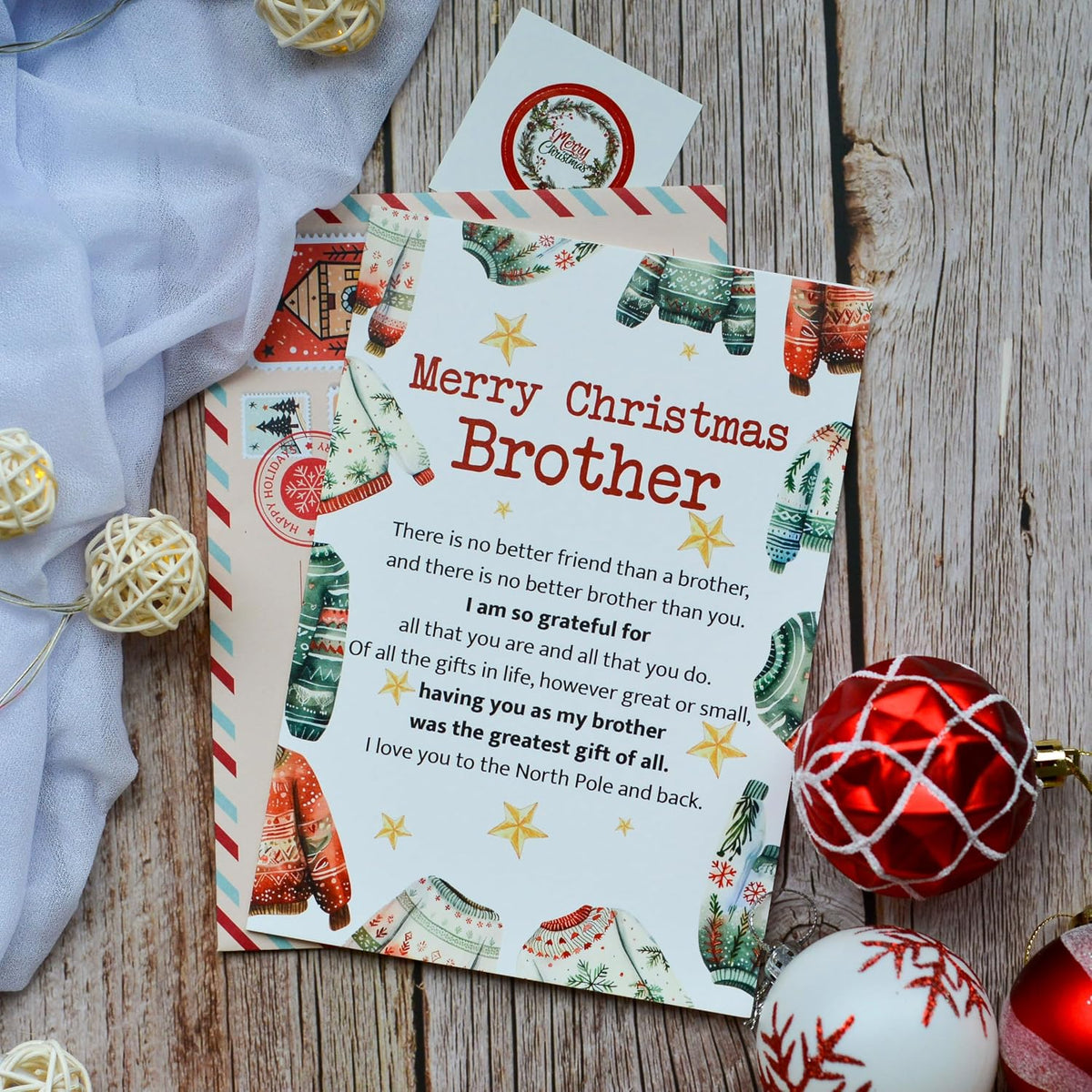 Christmas Card for Brother with Envelope and Seal – Loving Holiday Greeting to Celebrate Family