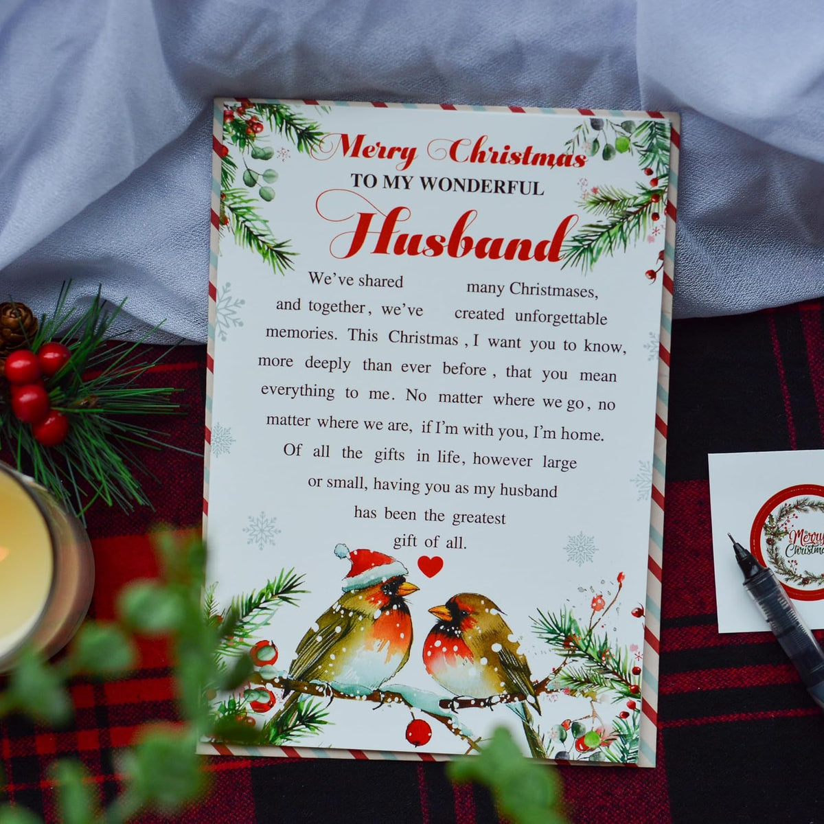 Romantic Christmas Card for Husband from Wife – Holiday Love Greeting with Envelope and Seal