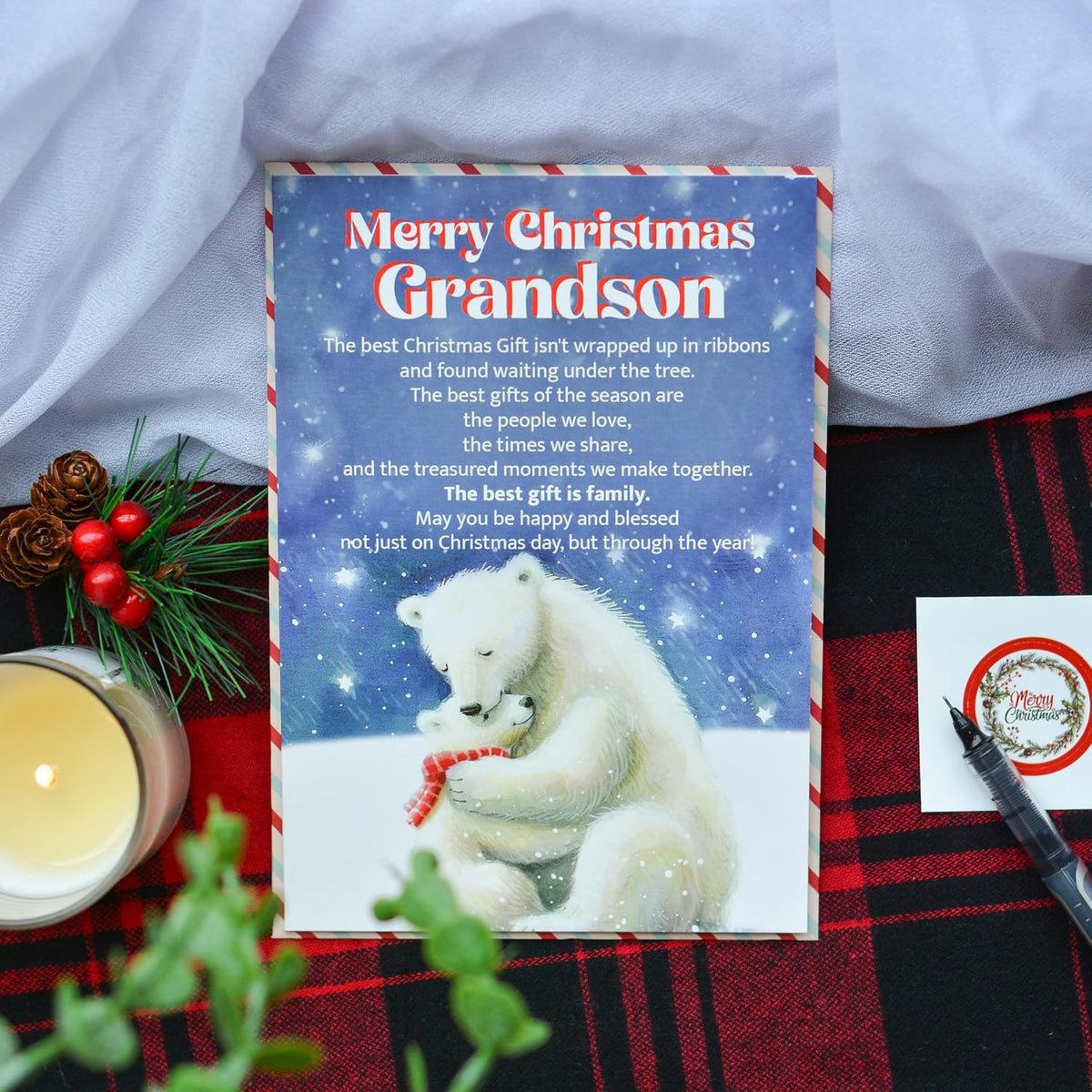 Christmas Card for Grandson from Grandma or Grandpa – Holiday Greeting with Envelope and Seal