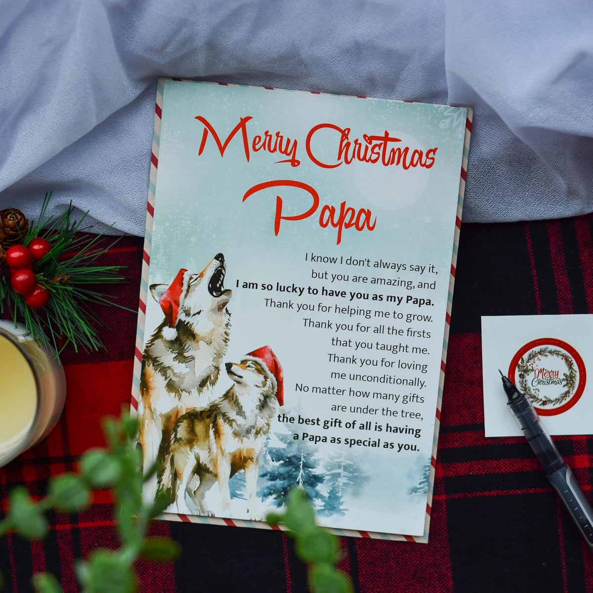 Christmas Card for Papa with Envelope and Seal – Merry Holiday Greeting to Celebrate Grandpa