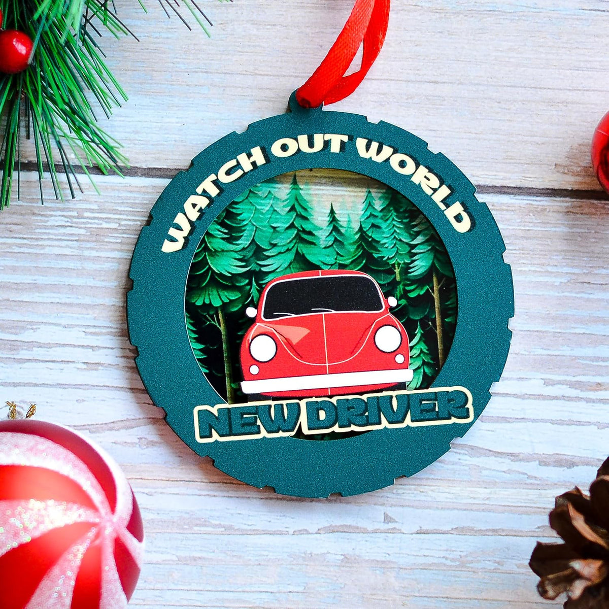 New Driver Christmas Ornament, First Car and License Keepsake, Holiday Tree Hanging Gift for First-Time Drivers