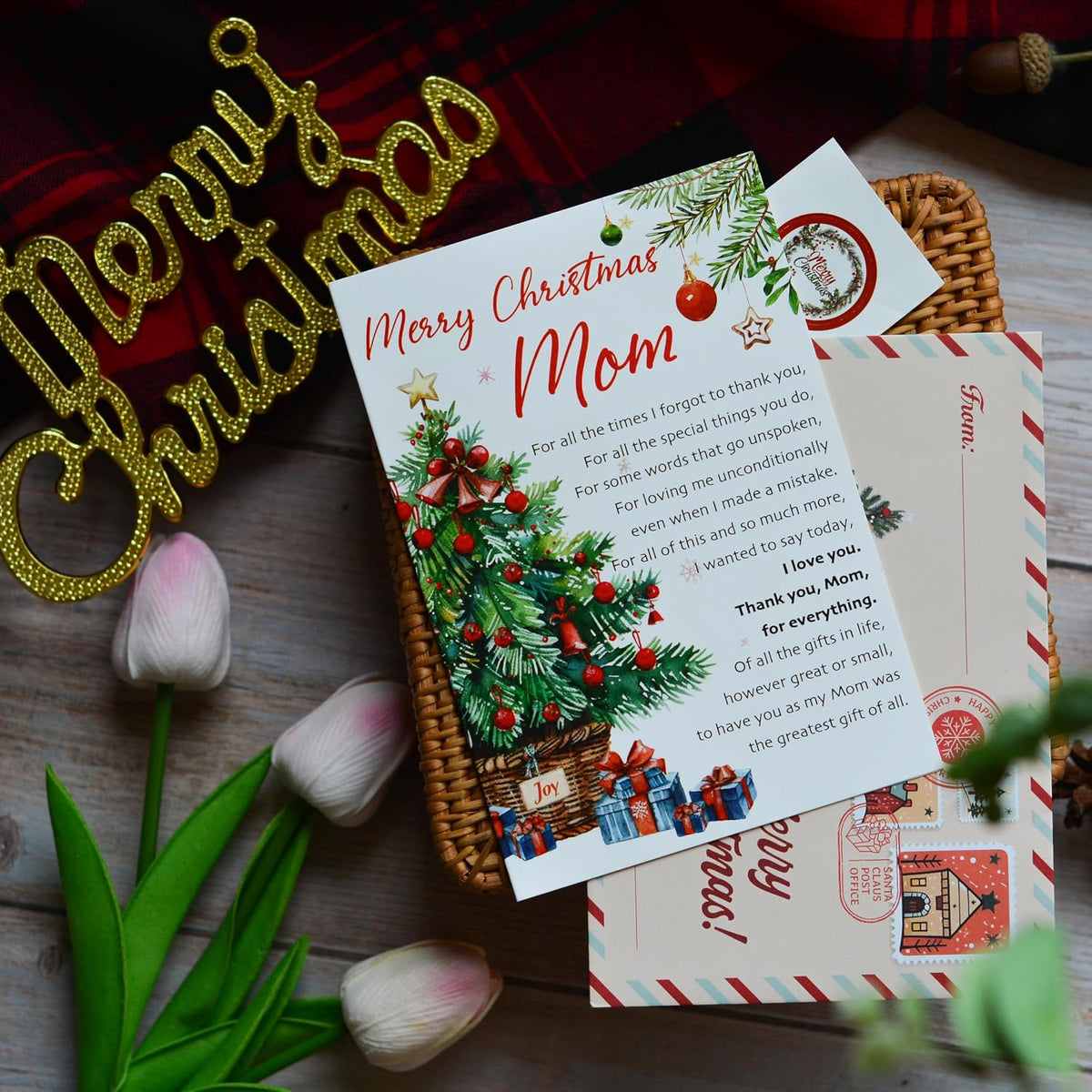 Christmas Card for Mom from Her Children – Holiday Greeting with Envelope and Seal