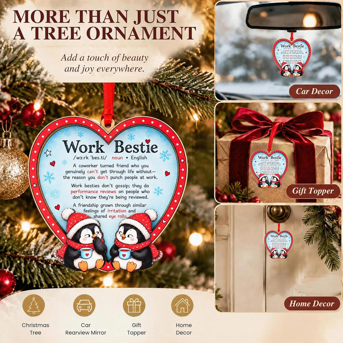 Work Bestie Christmas Ornament 2026, Coworker Ornaments, Coworker Friend Gift Wood Acrylic Holiday Decor