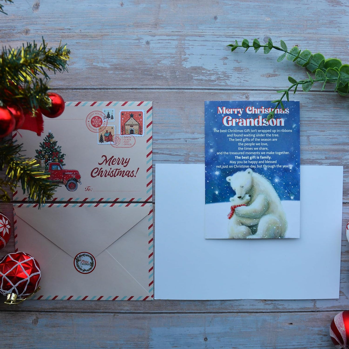 Christmas Card for Grandson from Grandma or Grandpa – Holiday Greeting with Envelope and Seal