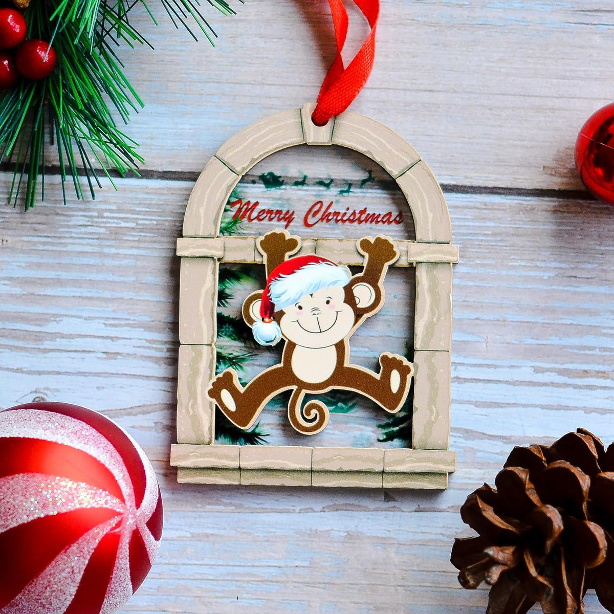 Monkey Christmas Ornament, Cute Animal Tree Decor, Holiday Keepsake Gift for Monkey Lovers and Wildlife Fans