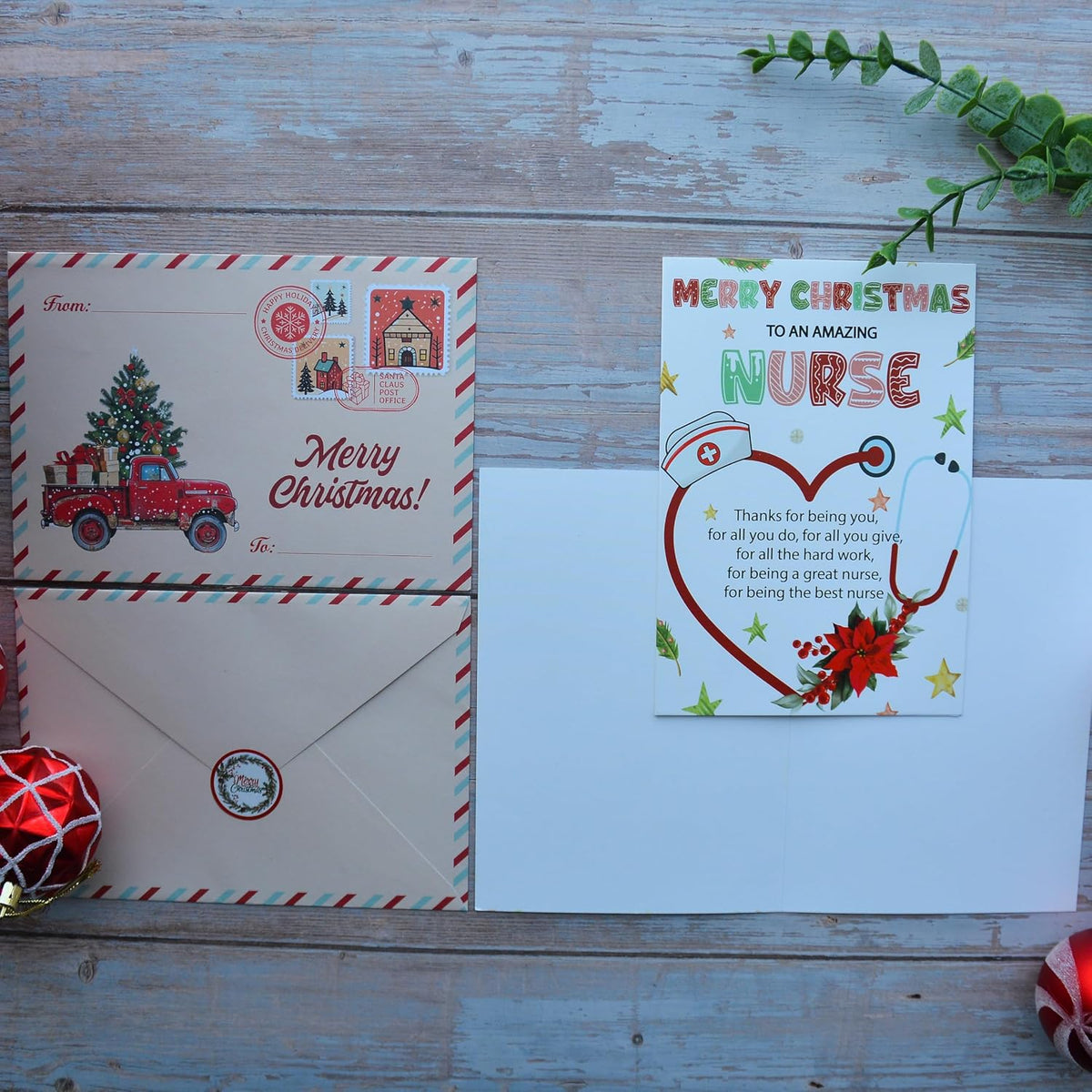 Christmas Thank You Card for Nurse with Envelope and Seal – Holiday Appreciation Greeting