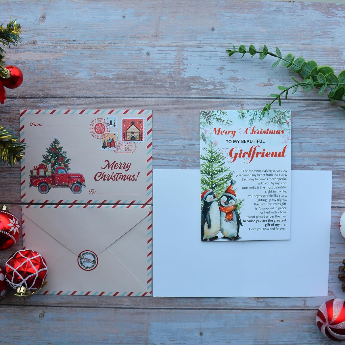 Romantic Christmas Card for Girlfriend from Boyfriend – Holiday Love Greeting with Envelope and Seal
