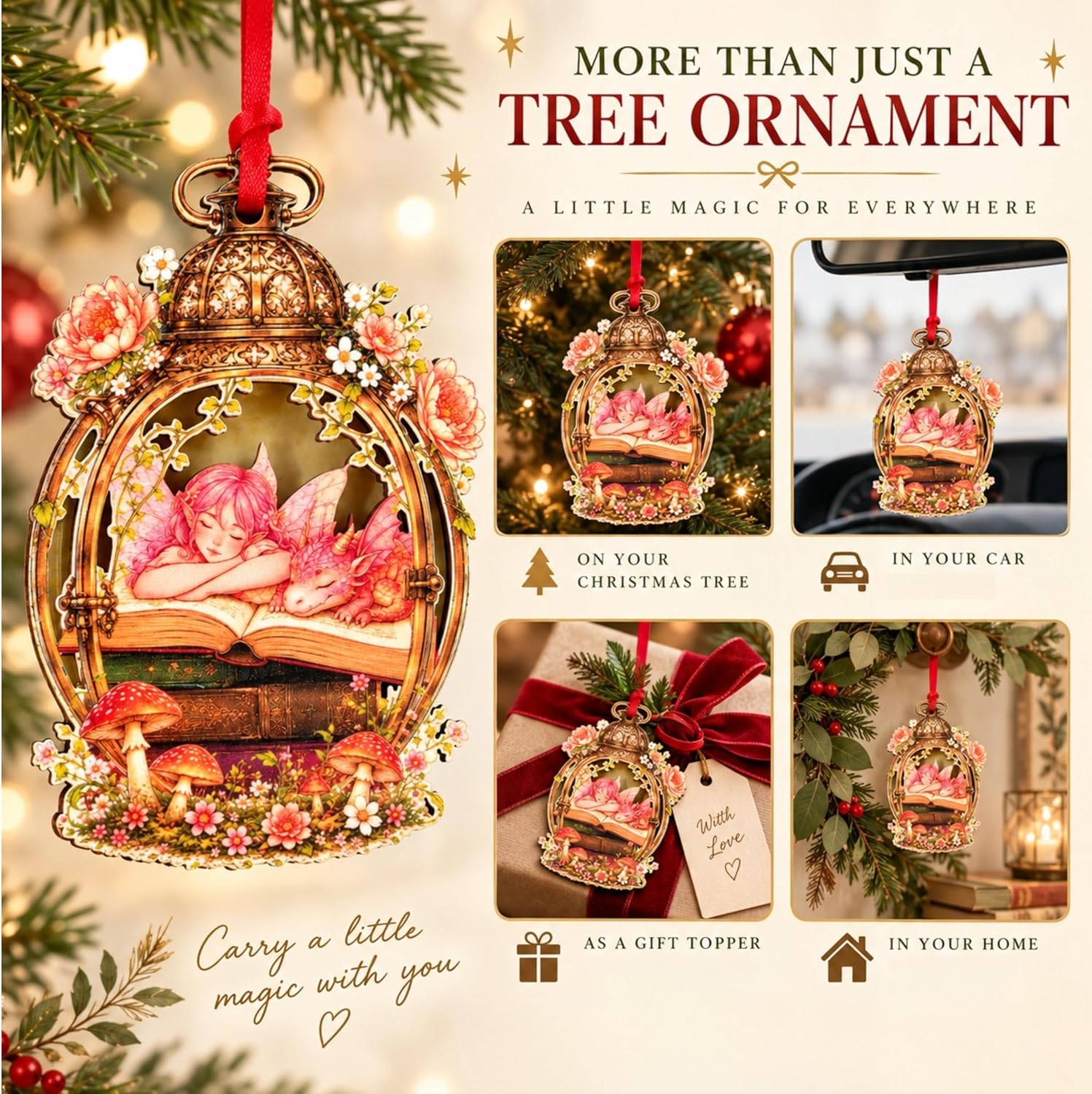 Book Christmas Ornament 2026, Book Ornaments for Christmas Tree, Stack of Books Ornament, Wood & Acrylic Gift