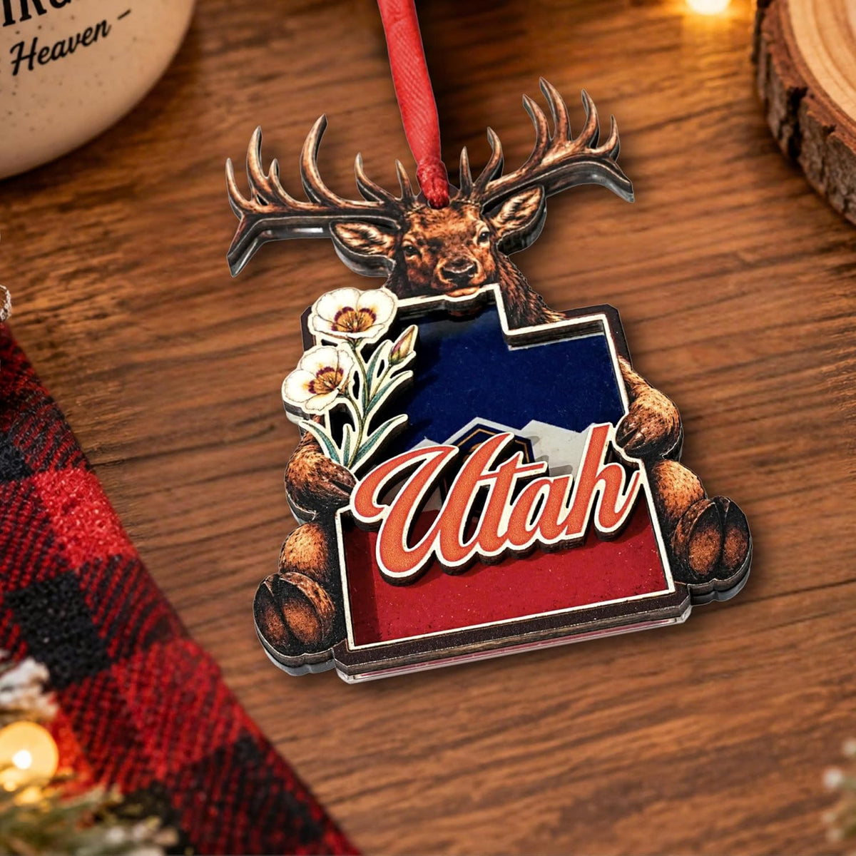 Utah Christmas Ornament 2026, Utah Christmas Ornament for Christmas Tree 2026, 2-Layer Wood Acrylic Christmas Decor