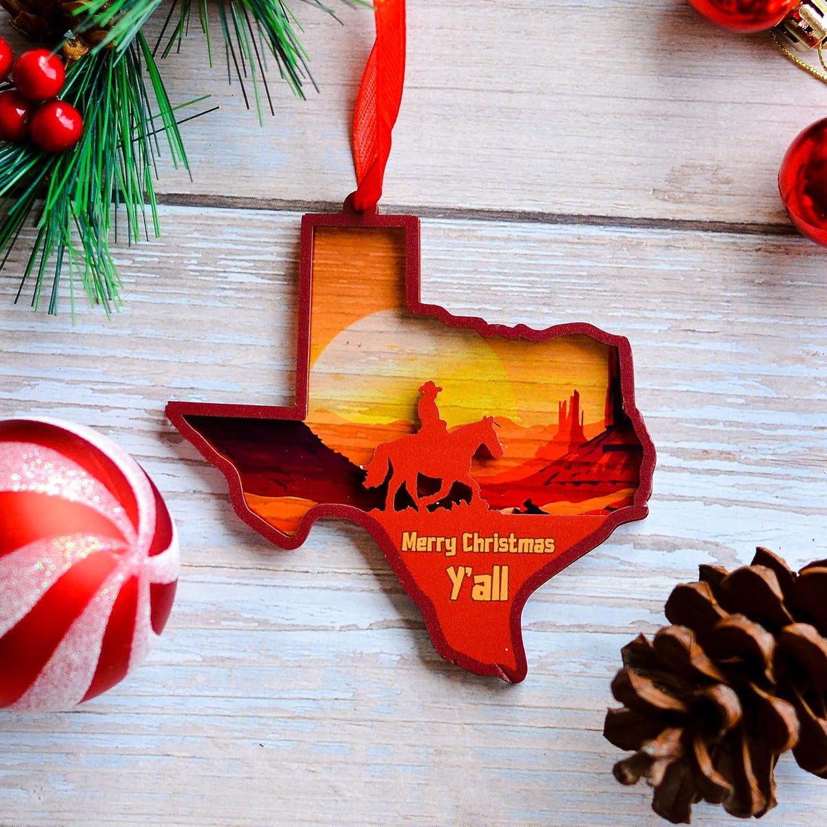 Texas Christmas Ornament, Merry Christmas Y'all Lone Star Keepsake for Christmas Tree, Xmas Gift for Texan Fans