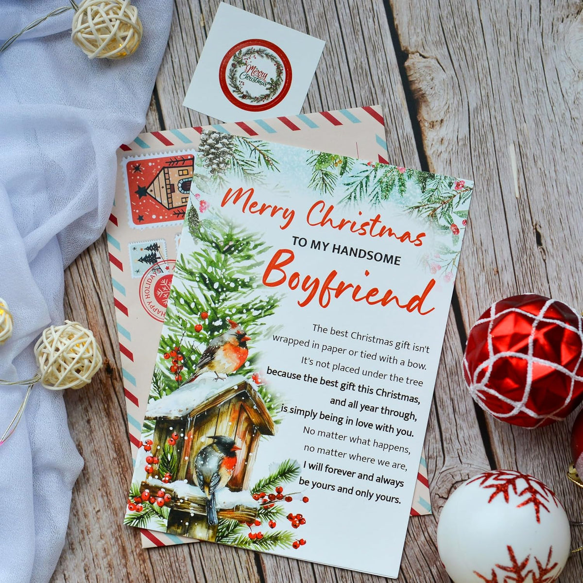 Christmas Card for Boyfriend with Envelope and Seal – Cute Merry Holiday Greeting