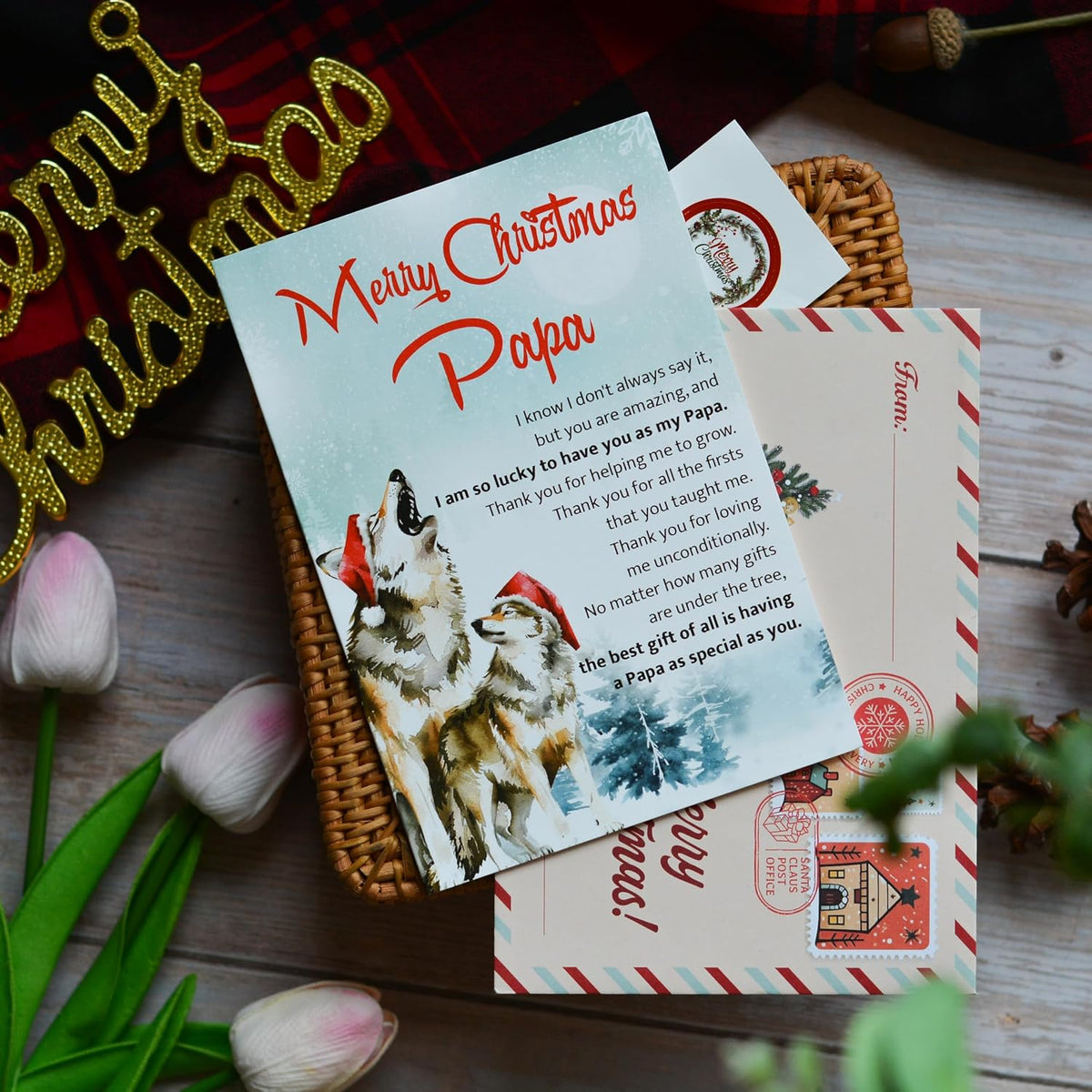 Christmas Card for Papa with Envelope and Seal – Merry Holiday Greeting to Celebrate Grandpa
