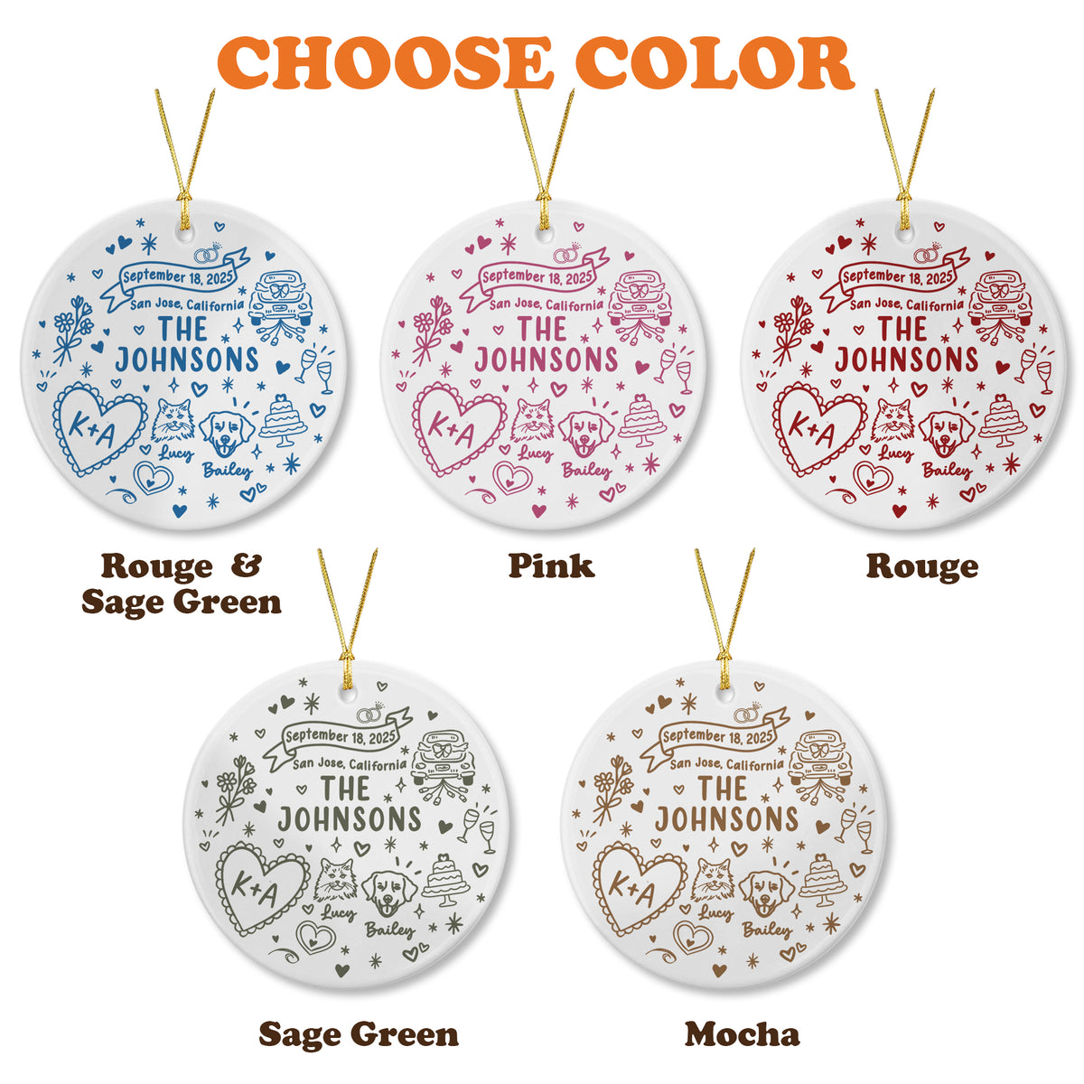 Custom Married Ornament Circle Ceramic Ornament - Married Gifts - Wedding Gifts For Dog Cat Lovers