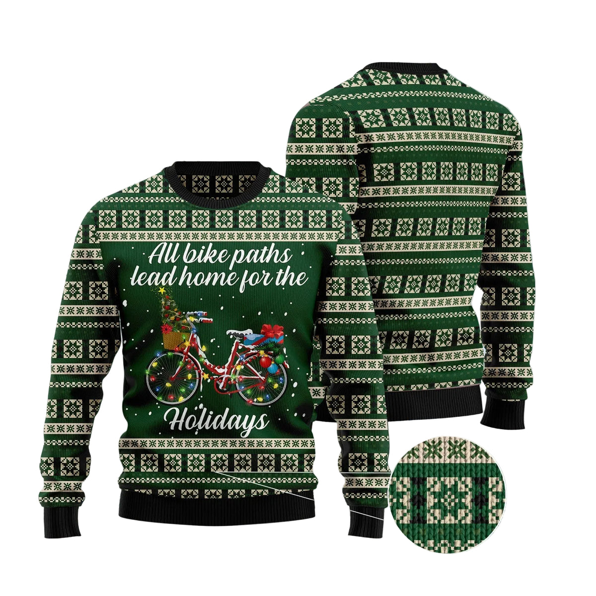 All Bike Paths Lead Home for the Holiday Ugly Christmas Sweater, Unisex Holiday Party Outfit for Cycling Enthusiasts