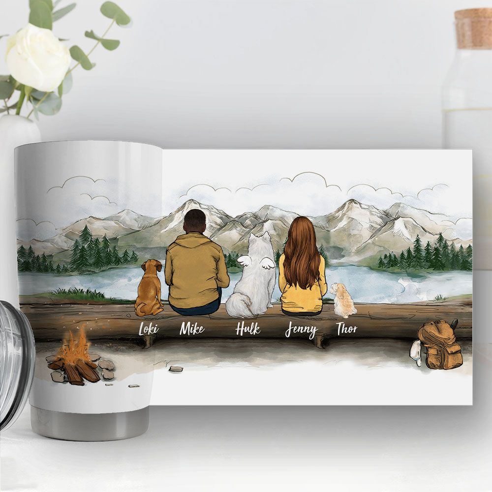 Personalized Fat Tumbler gifts for dog lovers - DOG & COUPLE - Hiking - Mountain