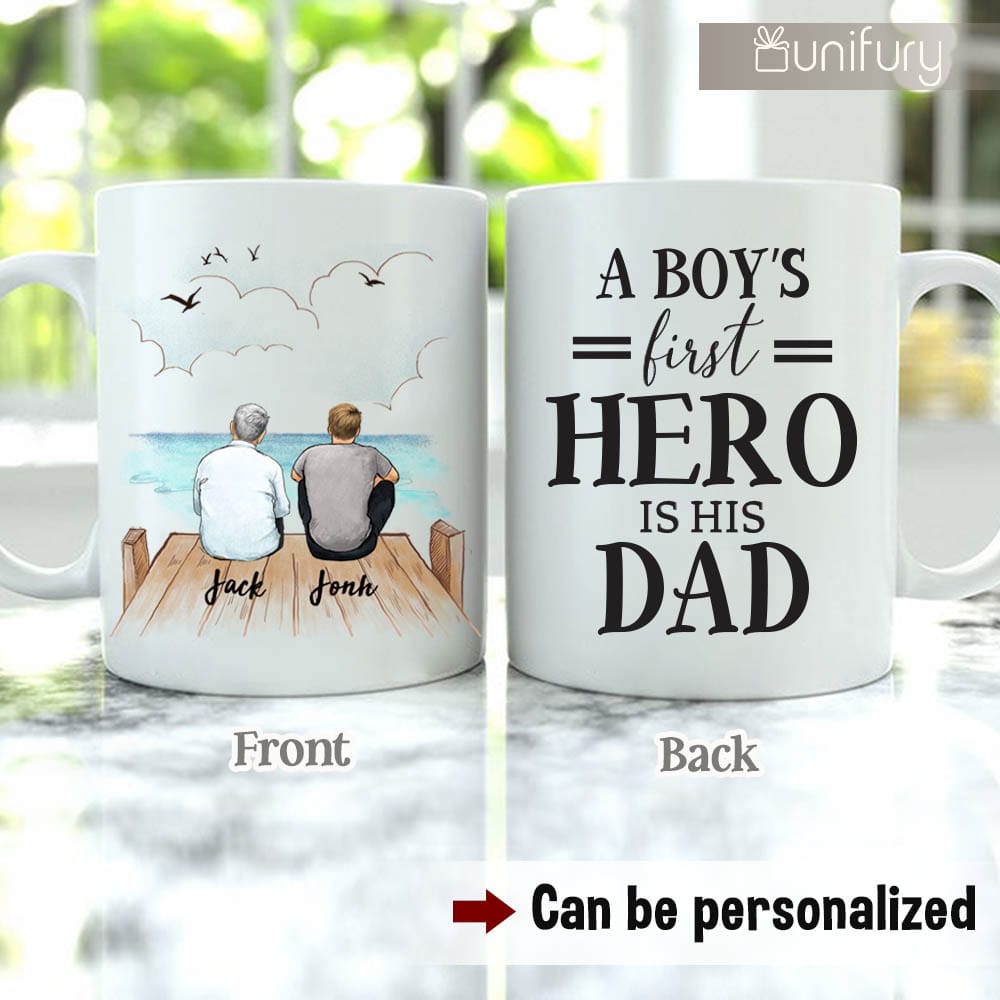 Personalized Father's day coffee mug gifts for dad - Father and Son - Wooden Dock