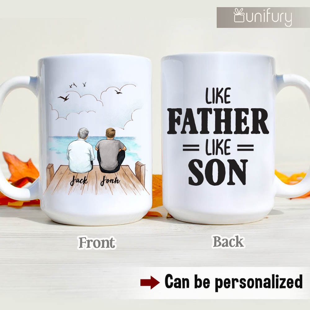 Personalized Father's day coffee mug gifts for dad - Father and Son - Wooden Dock