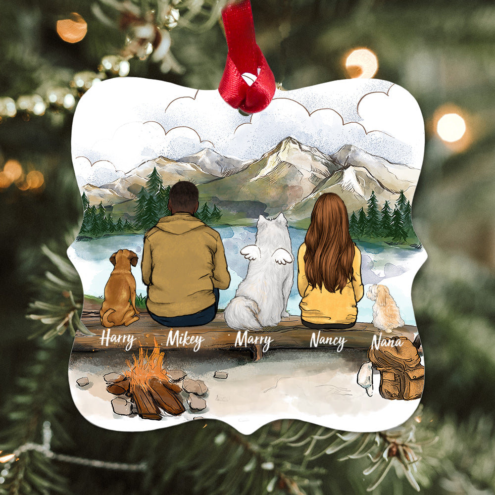 Personalized Christmas Square Metal Ornament gifts for dog lovers - DOG & COUPLE - Hiking