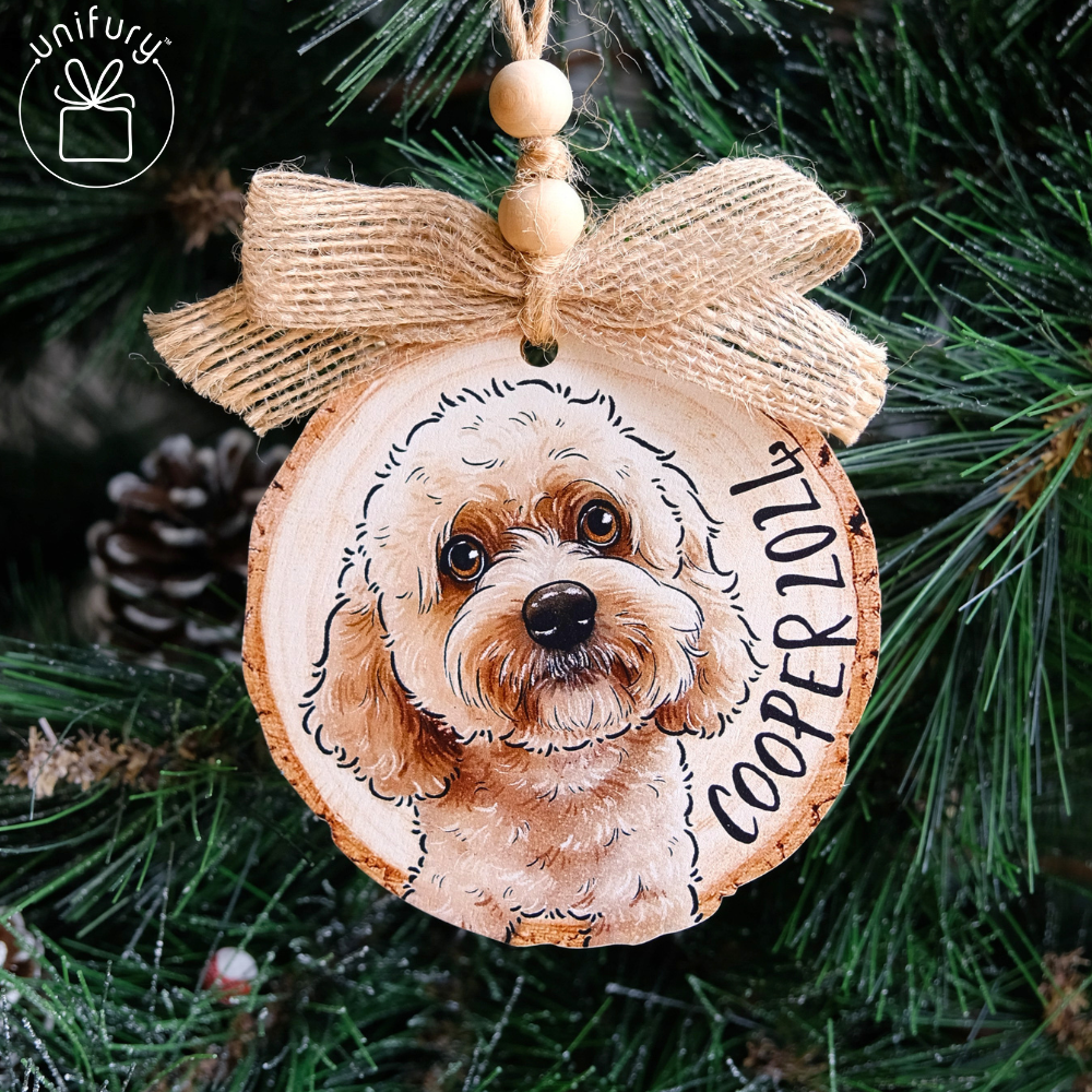 Unique Pet&#39;s Face Wooden Ornament - Custom Dog Cat Portrait - Gifts For Dog Mom, Dad, Dog Cat Lovers