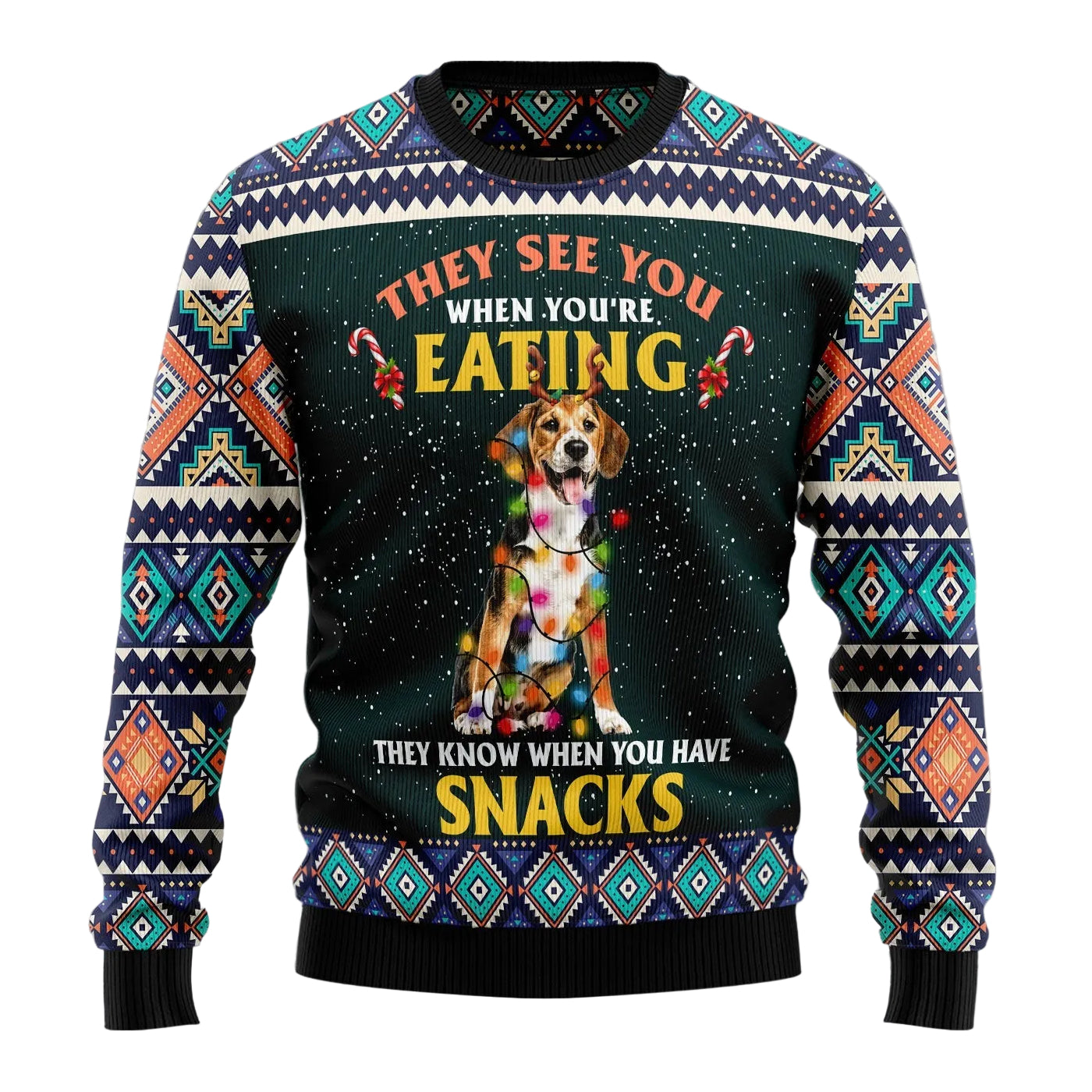 Beagle Snack Ugly Christmas Sweater, Funny Dog Lover Holiday Party Outfit for Men and Women, Dog Mom and Dad Gift