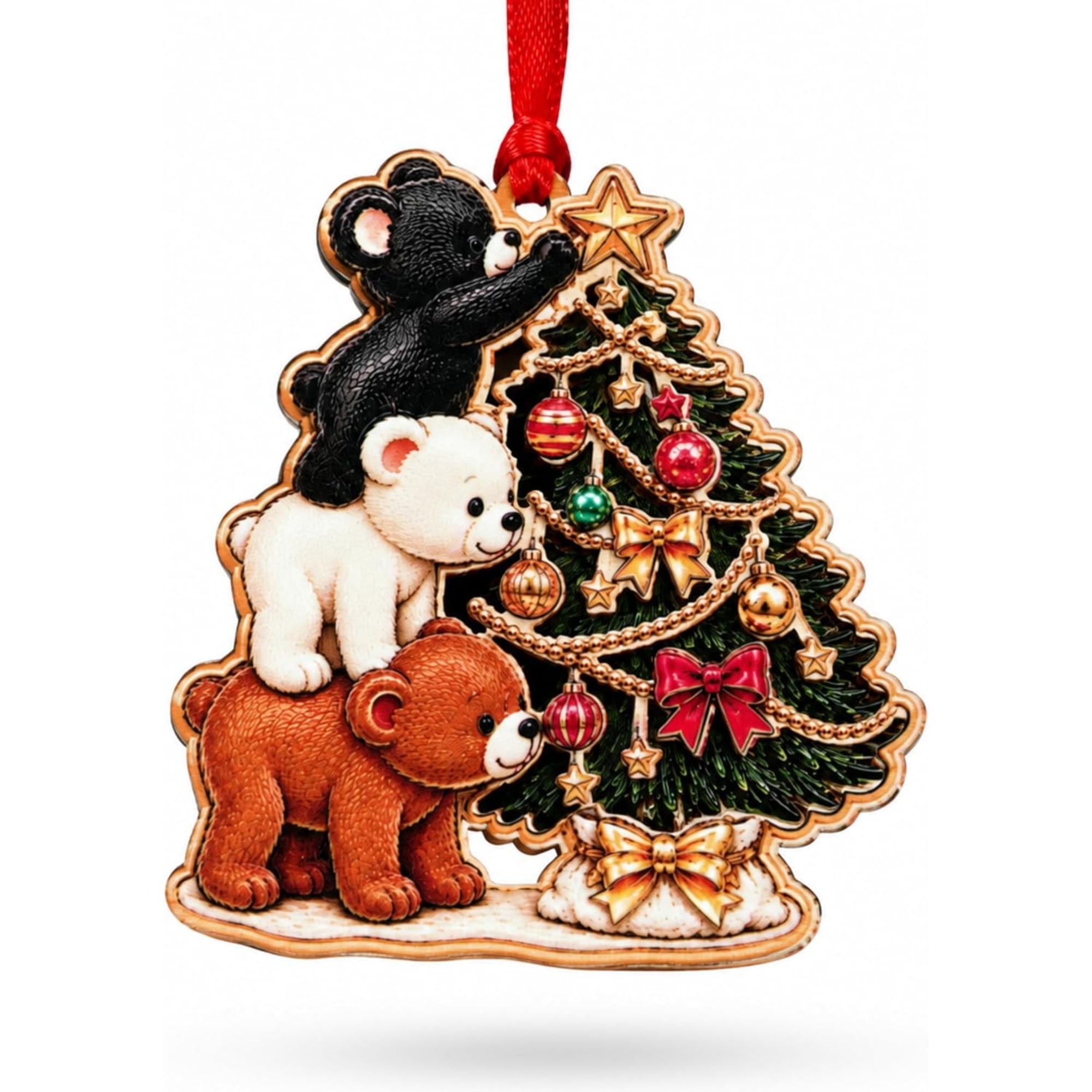 Bear Christmas Ornament 2026, Bear Ornaments for Christmas Tree, Cute Black Polar Brown Bears Ornament