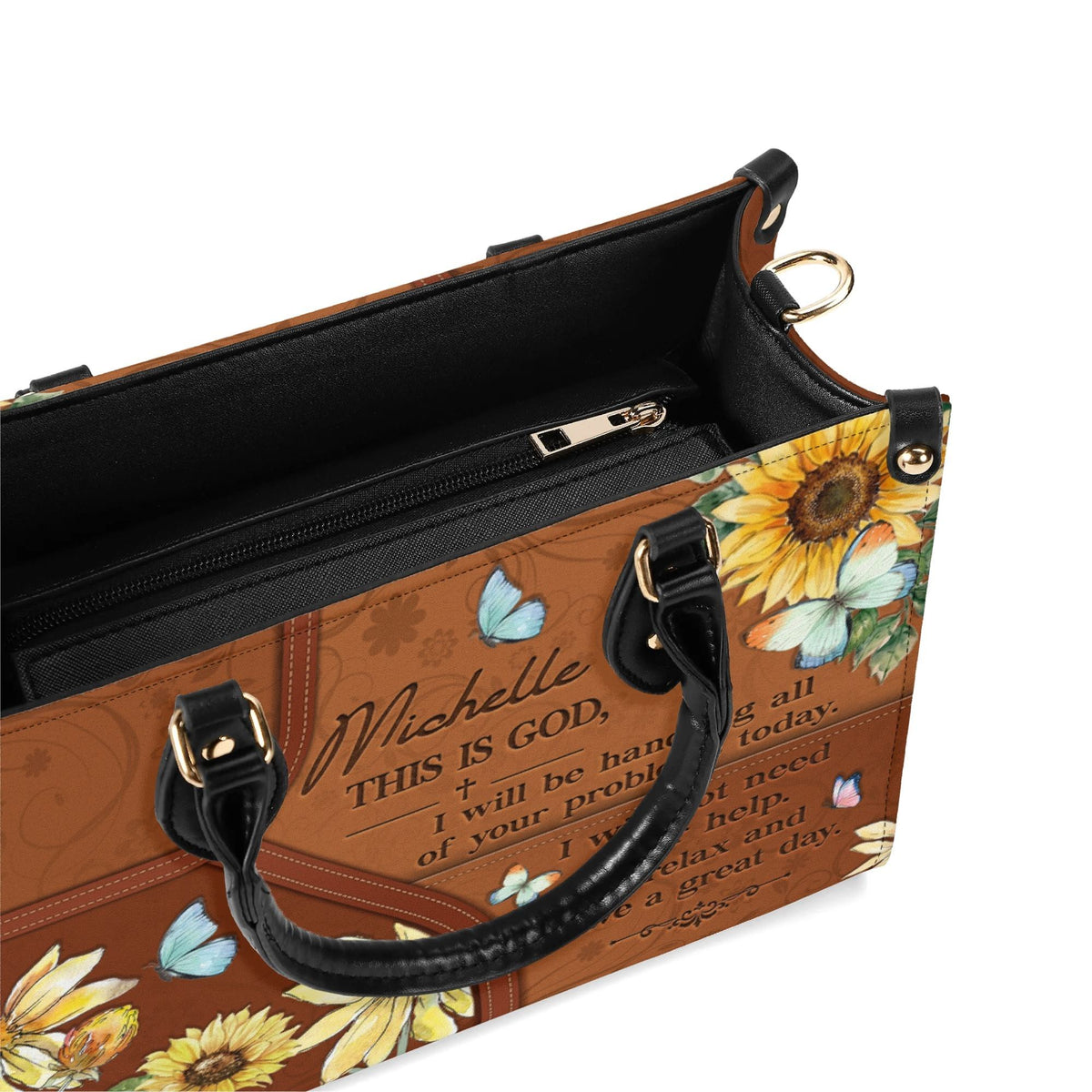 Personalized Floral Butterfly Christian Leather Handbag For Women - Religious Leather Bag For Women