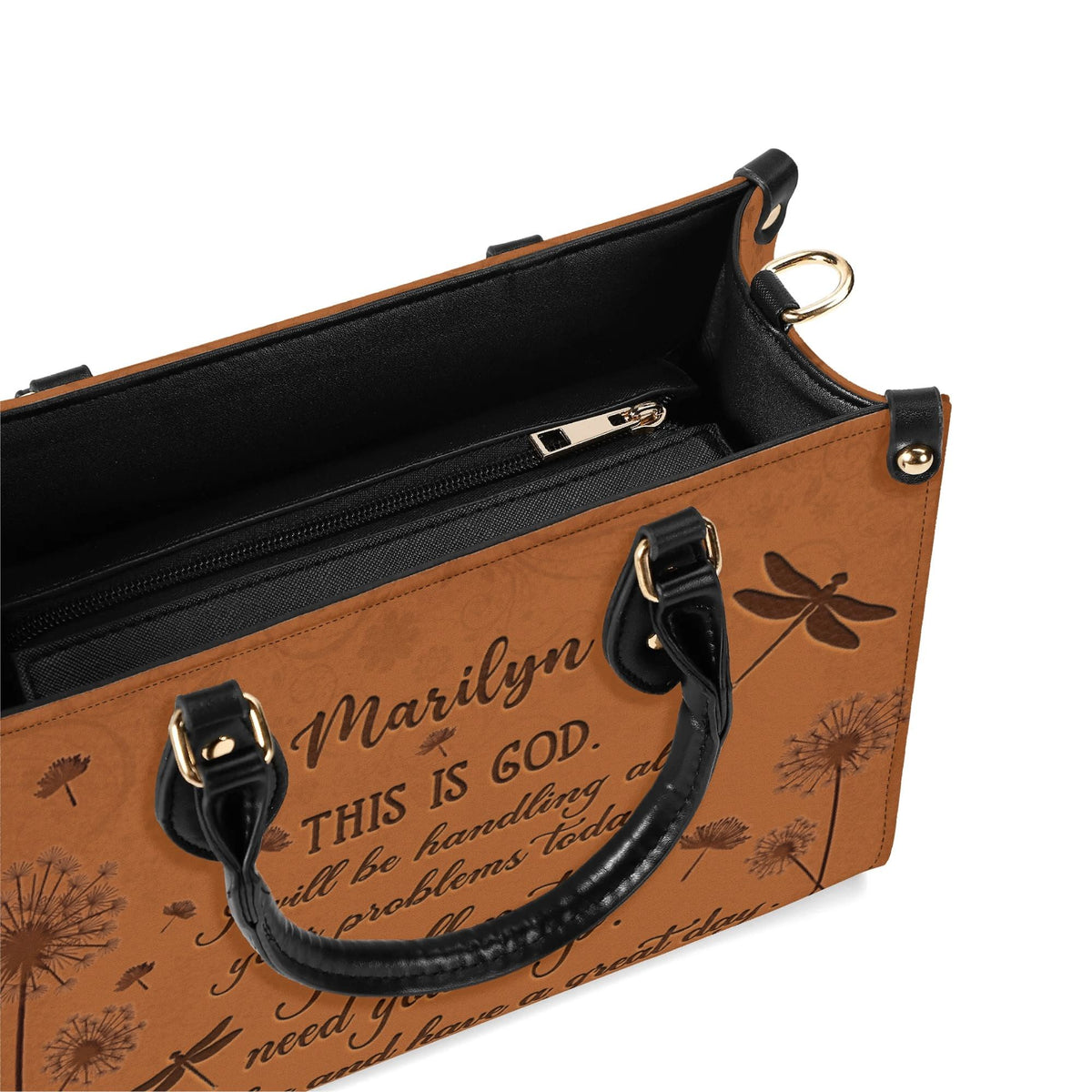 Personalized Dandelion Dragonfly Christian Leather Handbag For Women - Religious Leather Bag For Women