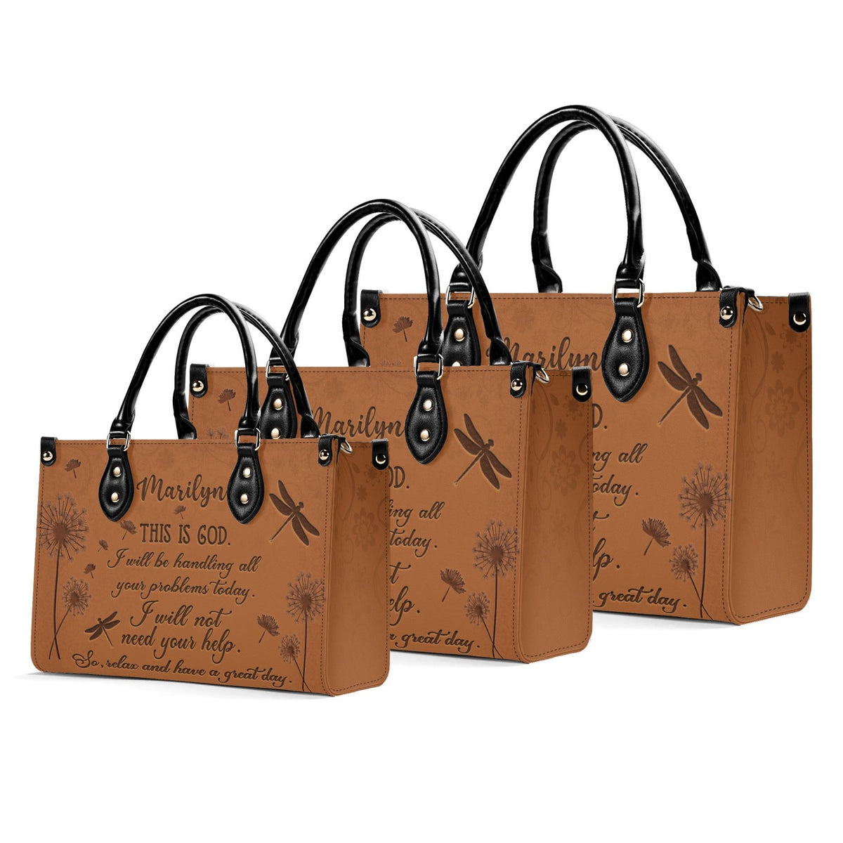 Personalized Dandelion Dragonfly Christian Leather Handbag For Women - Religious Leather Bag For Women