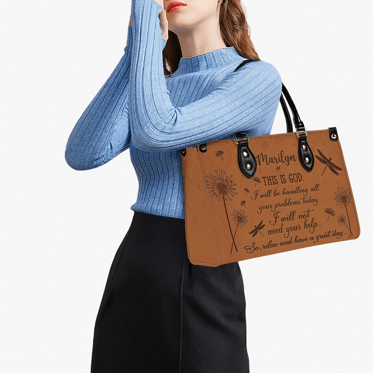Personalized Dandelion Dragonfly Christian Leather Handbag For Women - Religious Leather Bag For Women