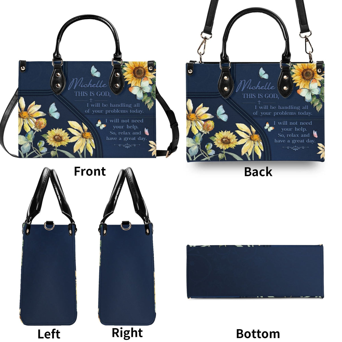 Personalized Floral Butterfly Christian Leather Handbag For Women - Religious Leather Bag For Women