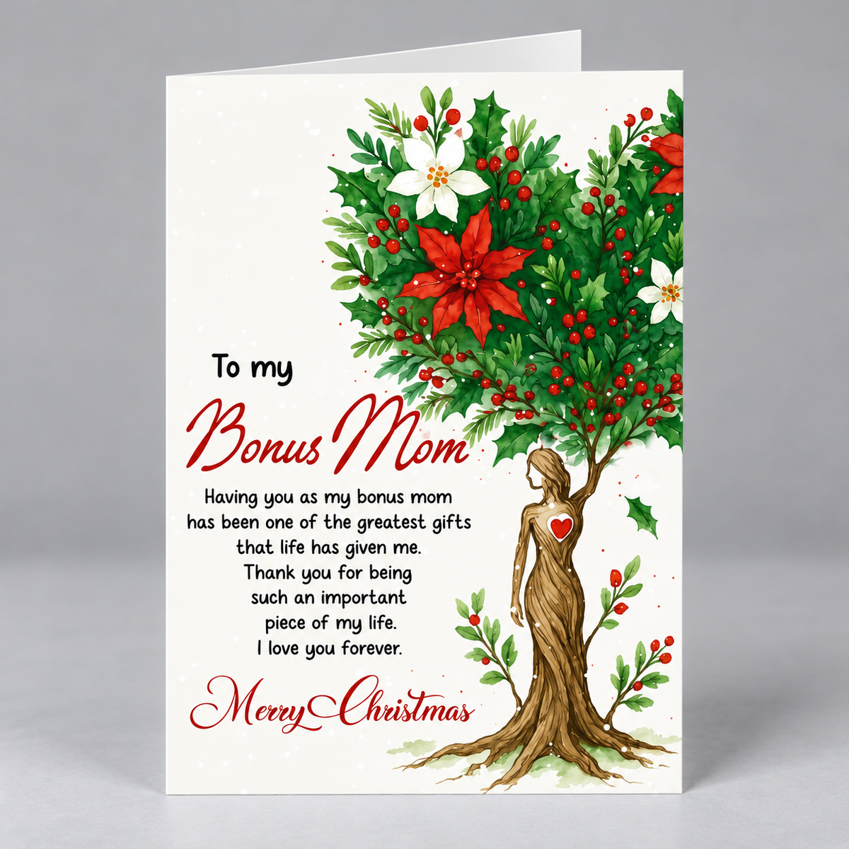 Christmas Card for Bonus Mom with Envelope – Heartfelt Holiday Greeting and Festive Stepmom Keepsake