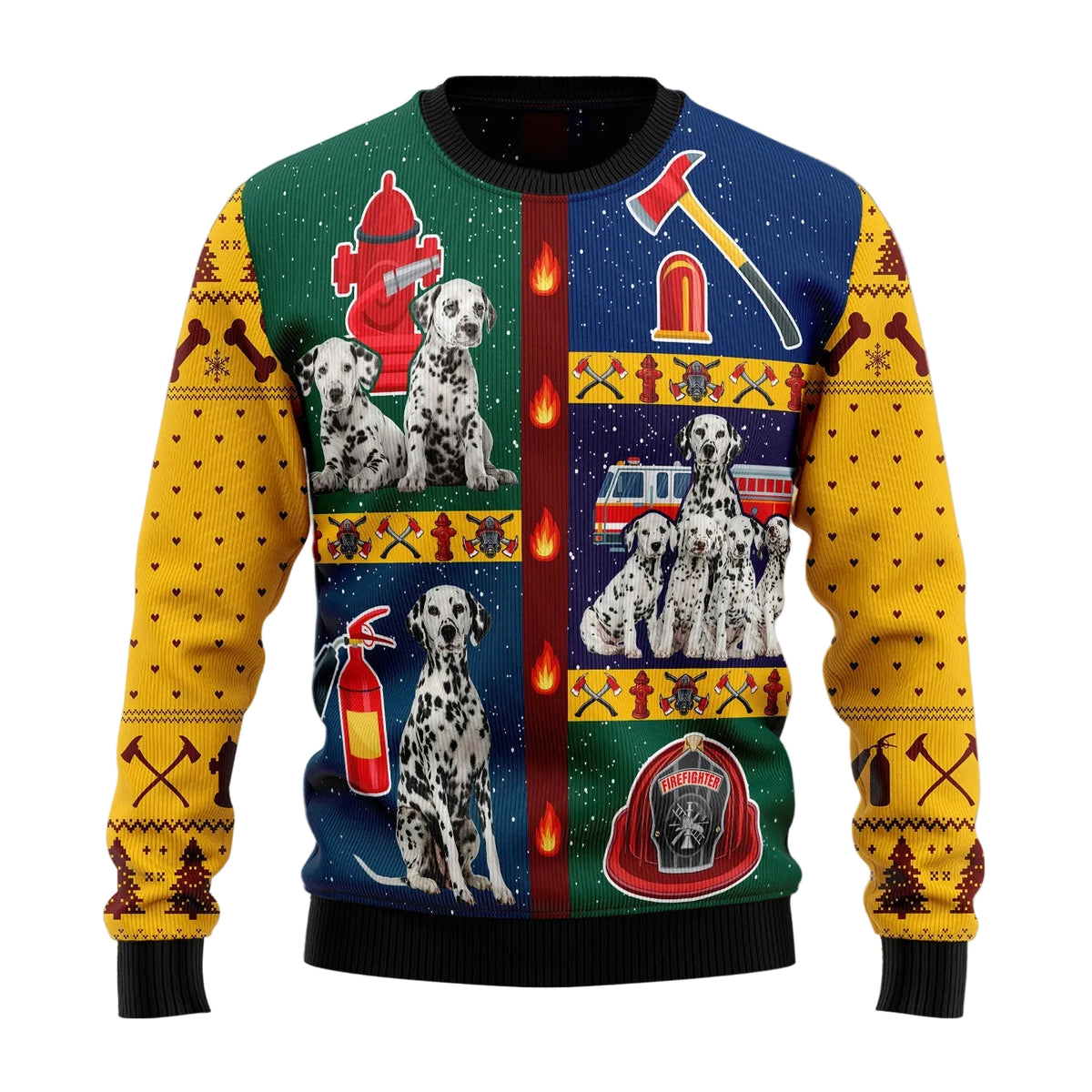 Brave Dalmatian Firefighter Ugly Christmas Sweater, Dalmatian Fire Dog Pullover for Firefighter Families and Dog Fans