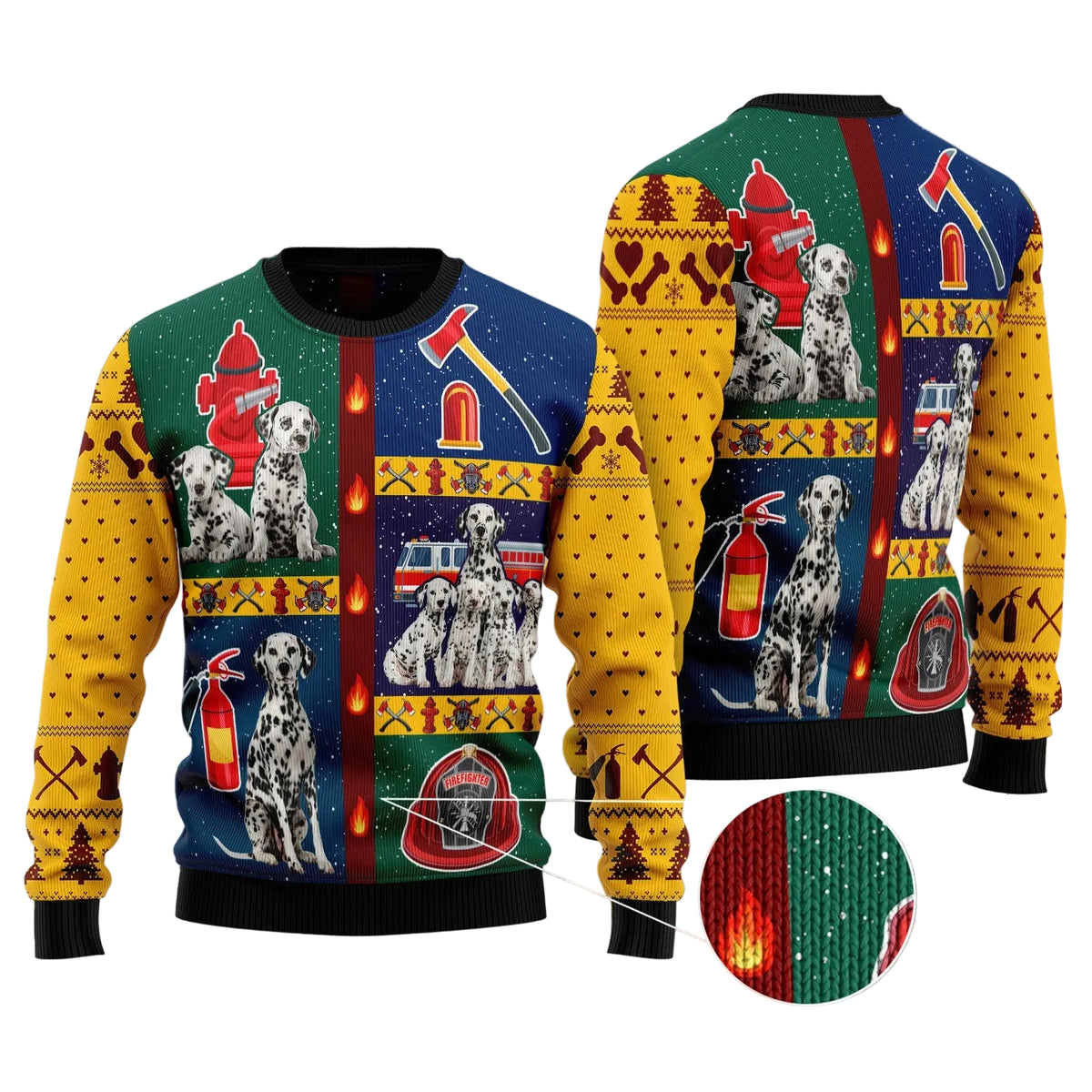 Brave Dalmatian Firefighter Ugly Christmas Sweater, Dalmatian Fire Dog Pullover for Firefighter Families and Dog Fans