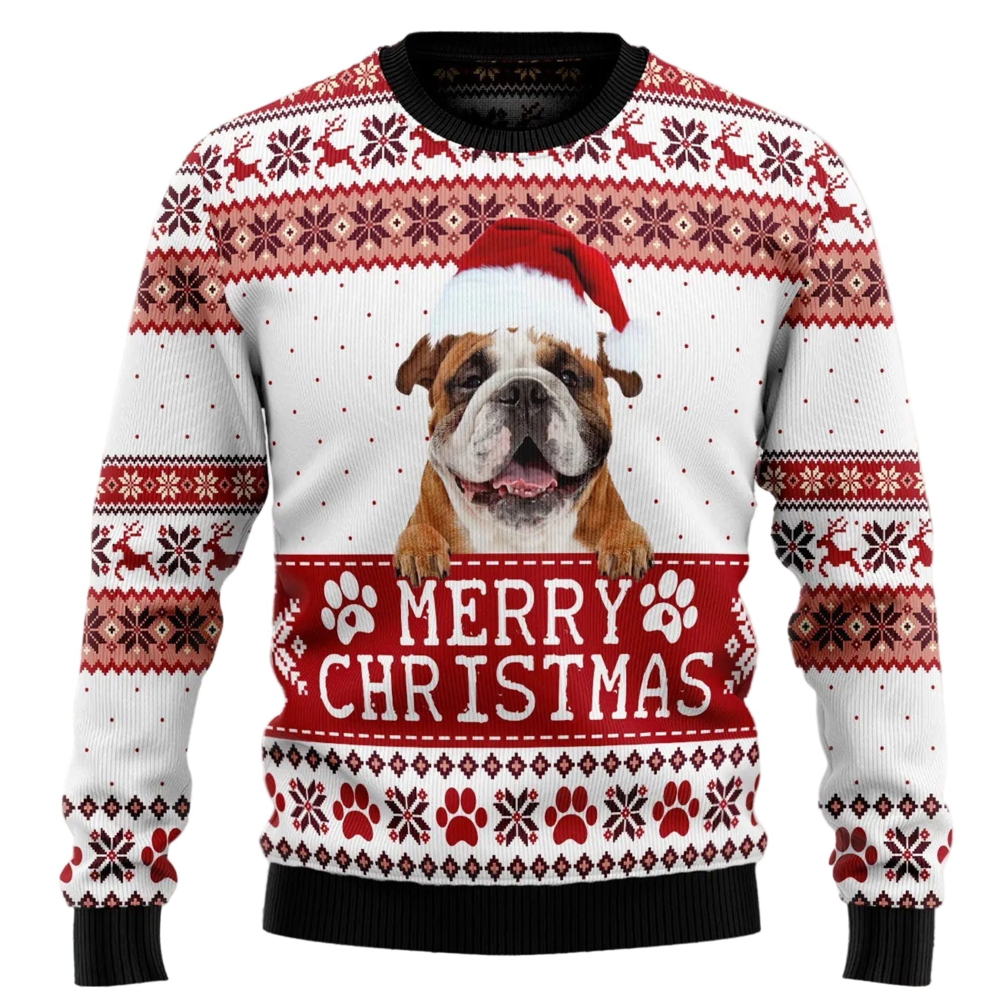 Merry Christmas Bulldog Ugly Christmas Sweater for Men and Women, Funny Holiday Party Outfit, Festive Christmas Gift
