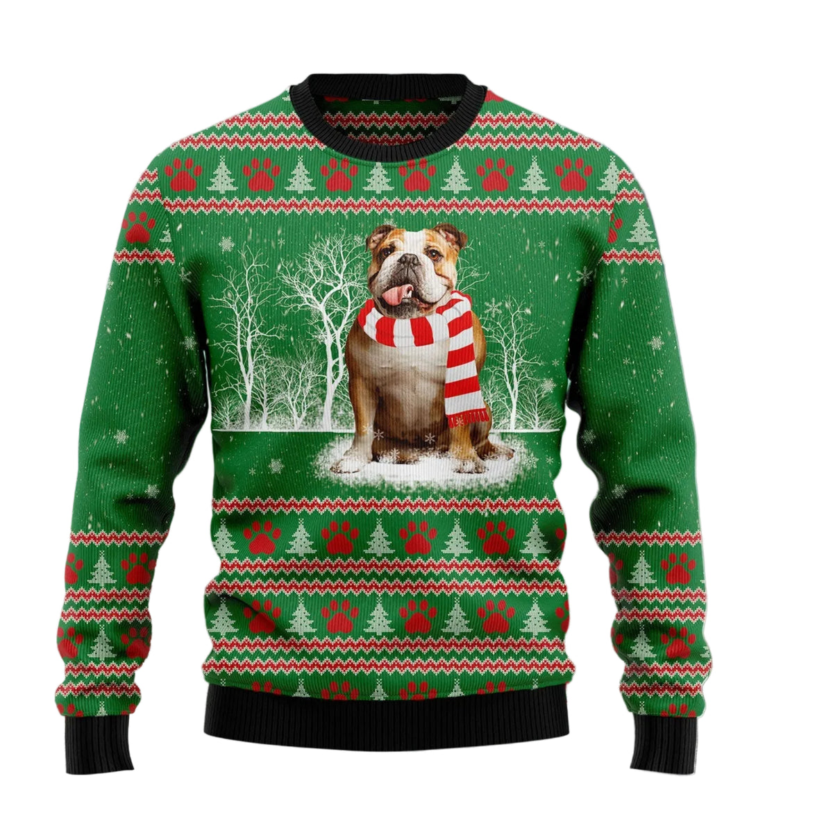 Bulldog Winter Tree Ugly Christmas Sweater | Unisex Holiday Party Outfit | Festive Party Top for Bulldog Lovers