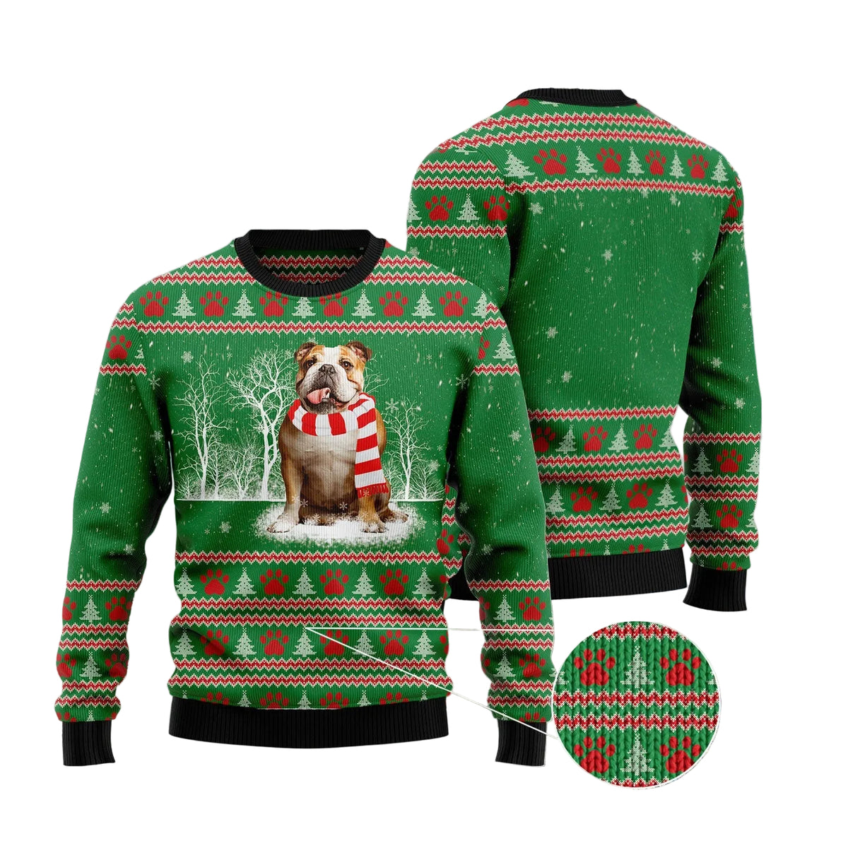 Bulldog Winter Tree Ugly Christmas Sweater | Unisex Holiday Party Outfit | Festive Party Top for Bulldog Lovers