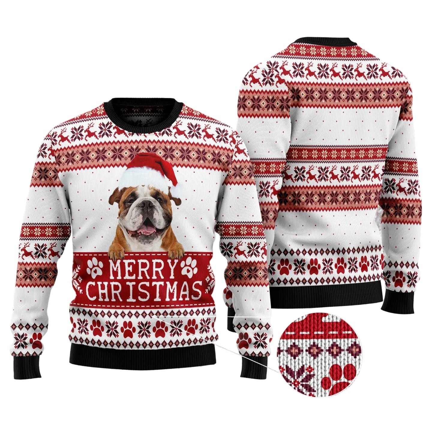 Merry Christmas Bulldog Ugly Christmas Sweater for Men and Women, Funny Holiday Party Outfit, Festive Christmas Gift